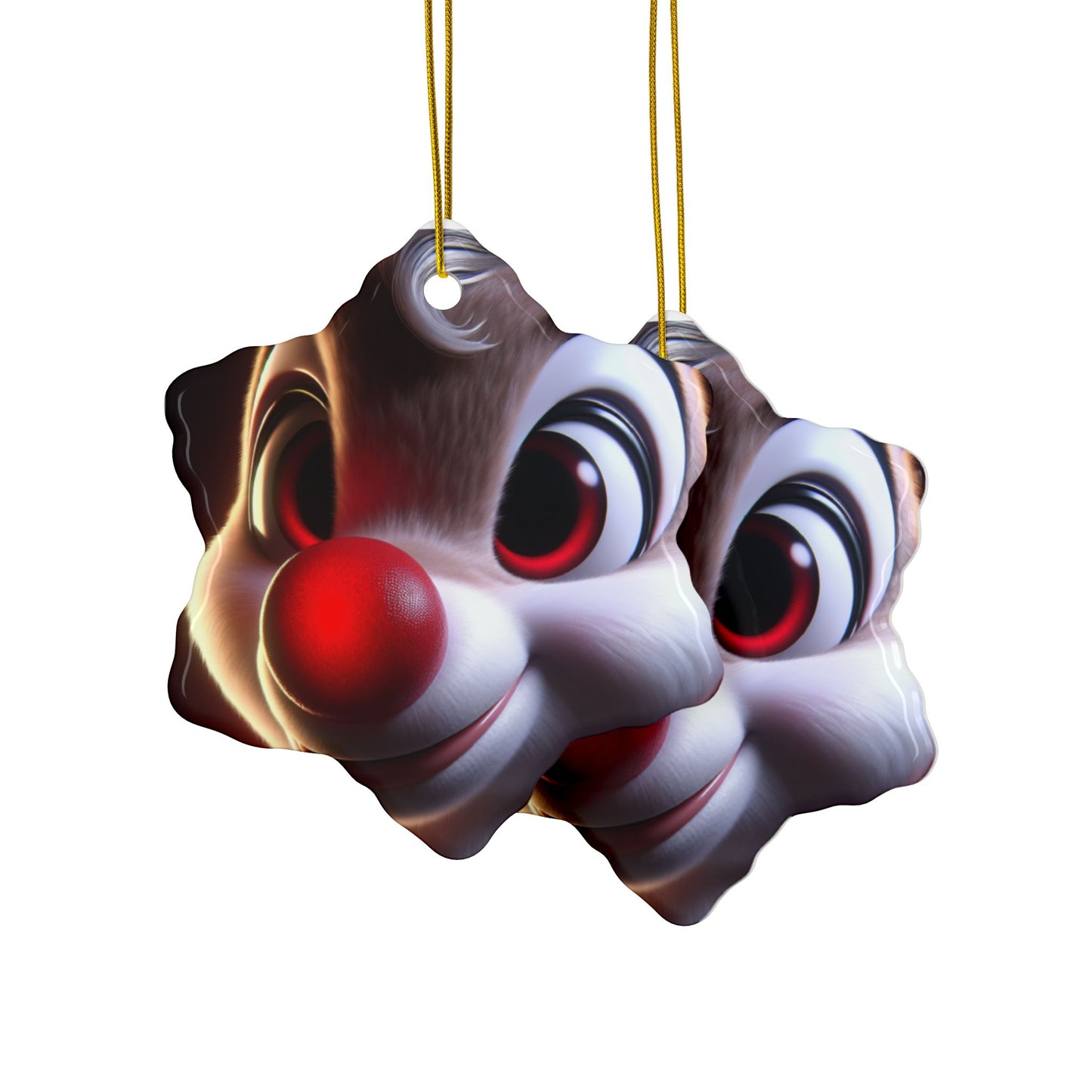 Rudolph Reindeer Ceramic Ornament — Round Double-Sided Holiday Decor