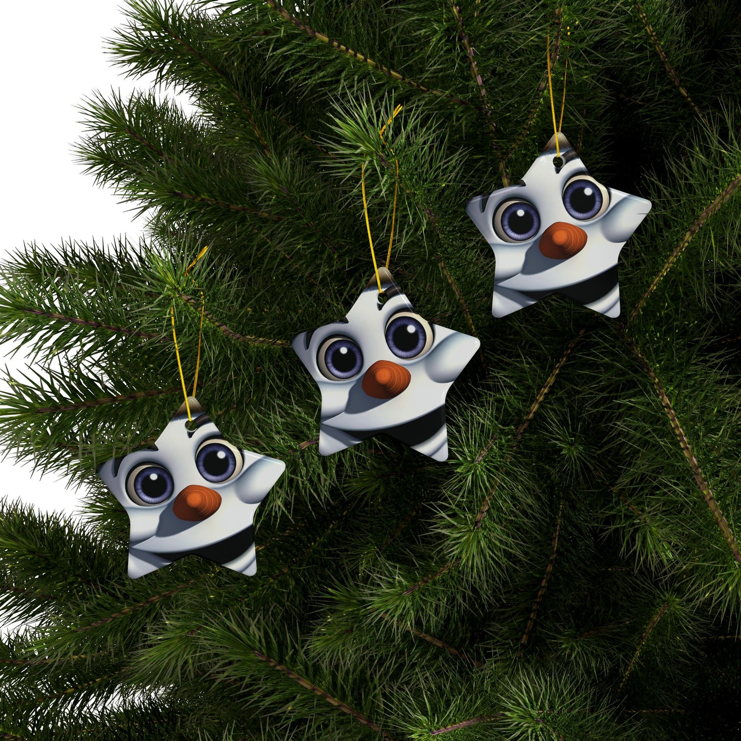 Snowman Face Ceramic Ornament — Cute Holiday Tree Decoration, Double-Sided