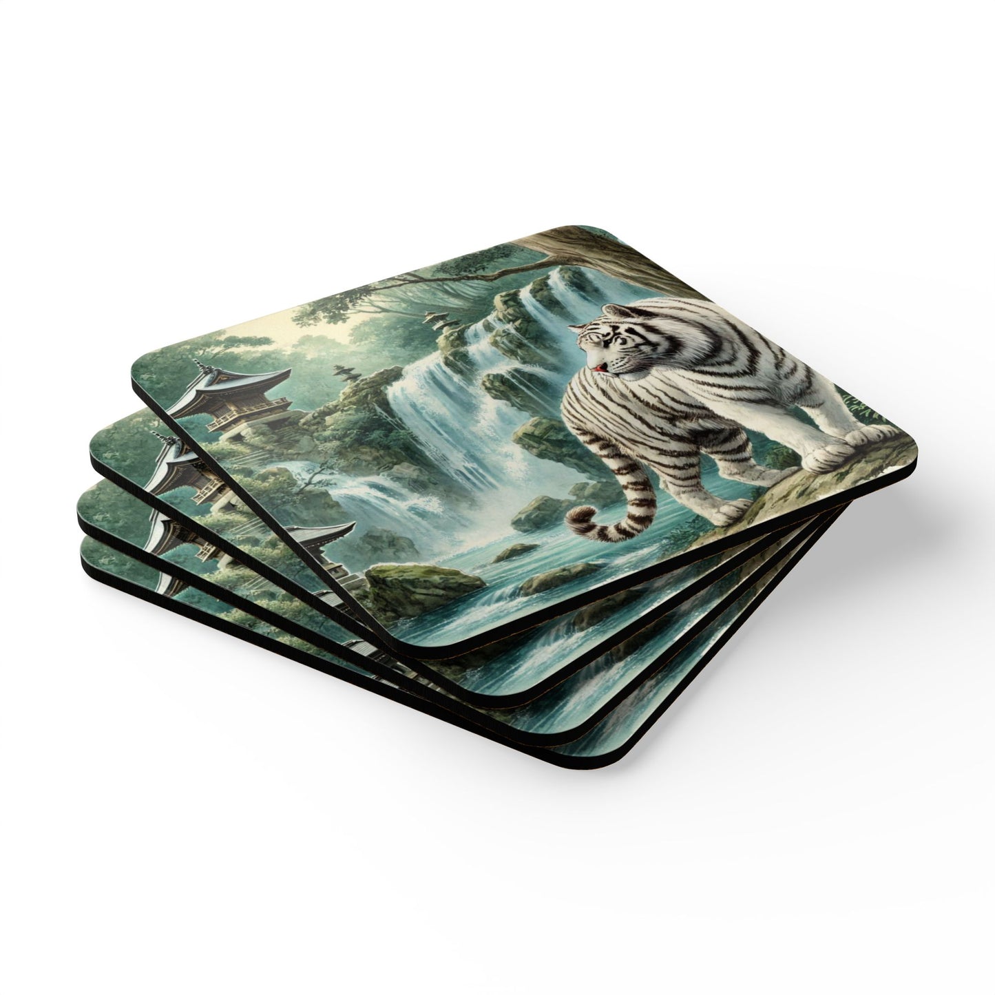 Wildlife Corkwood Coaster Set - Elegant Tiger Design