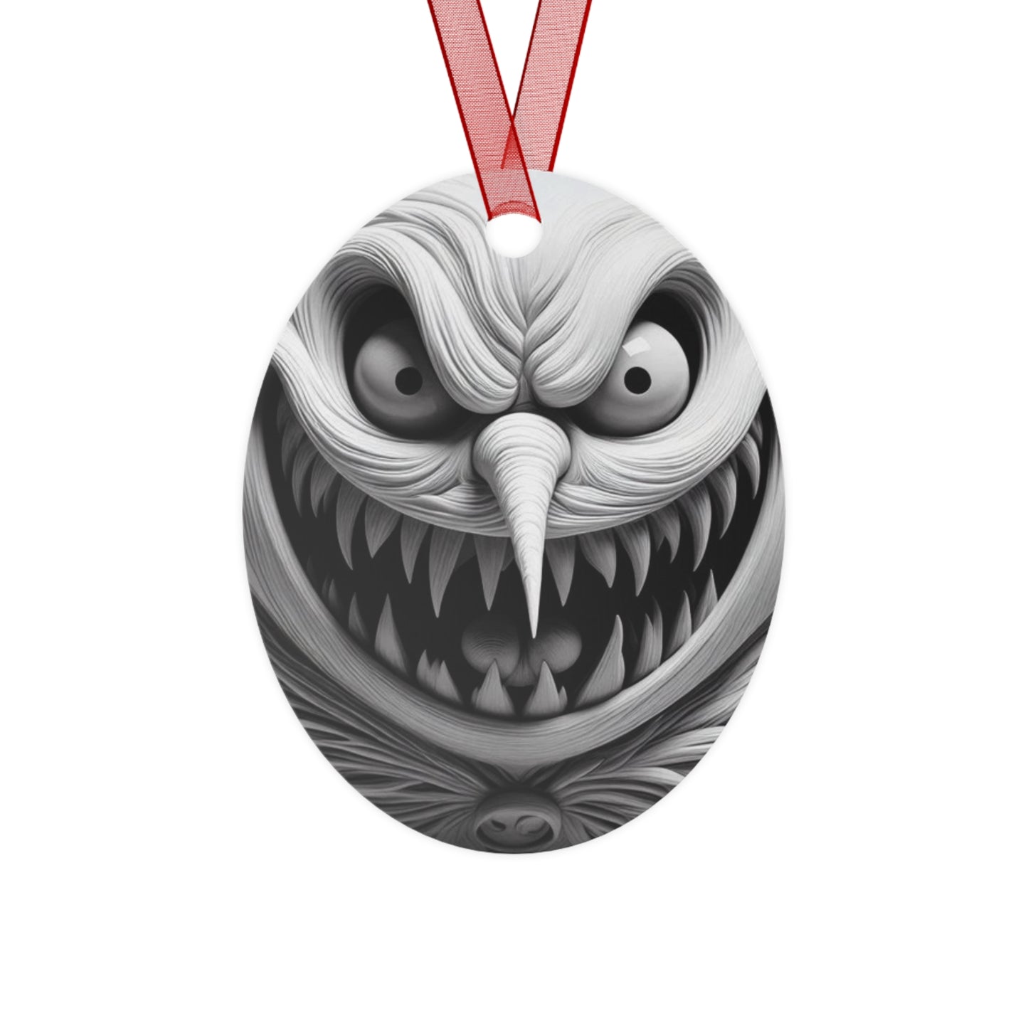 Creepy Grin Metal Ornament — Scary Christmas Bell Decoration