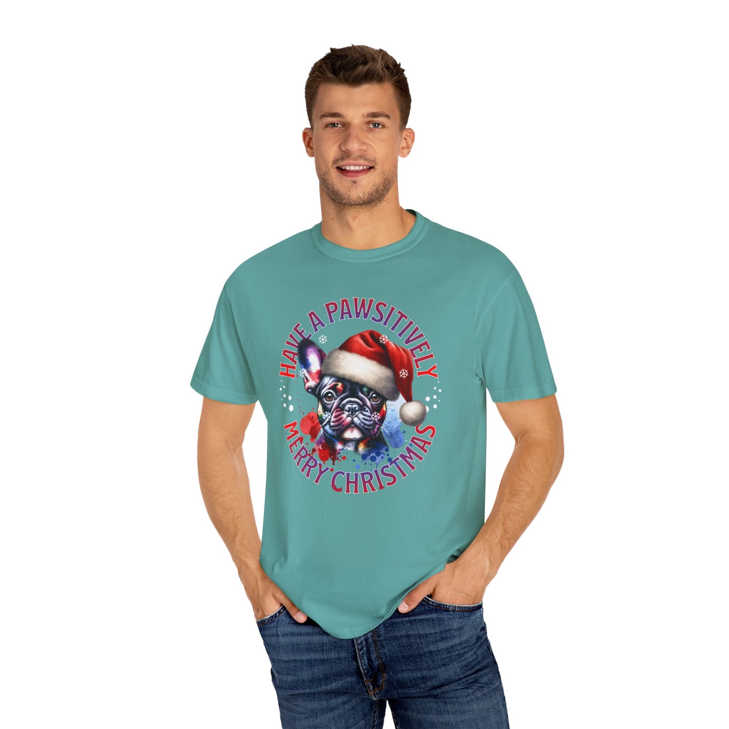 Christmas Dog T-Shirt — “Have a Pawsitively Merry Christmas” Cute French Bulldog Holiday Tee