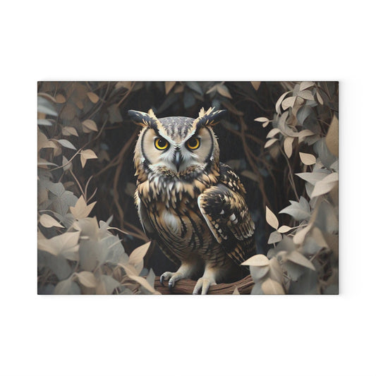 Owl Glass Cutting Board - Elegant Kitchen Decor for Nature Lovers