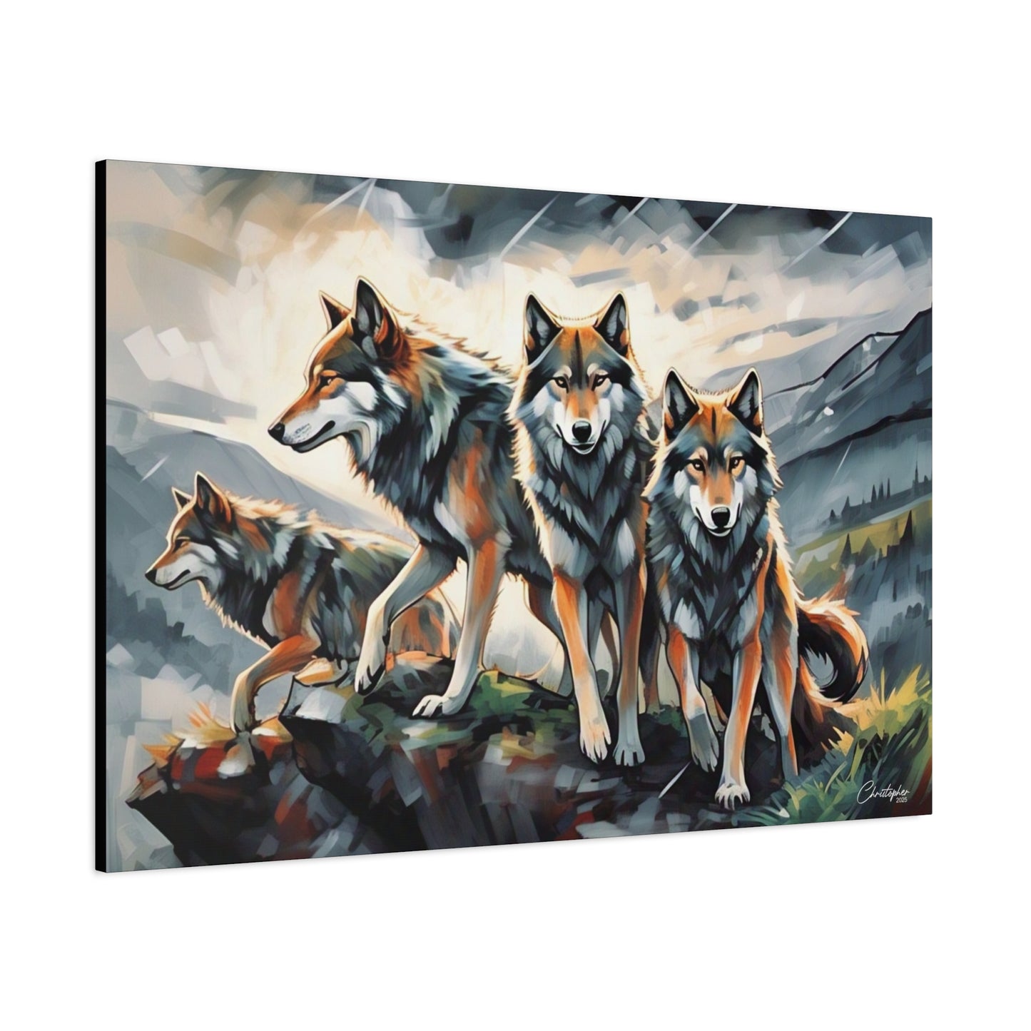 Wolf Family Matte Canvas Art, Home Decor, Animal Lovers Gift, Nature Wall Art, Wildlife Art Print, Outdoor Enthusiasts Decor