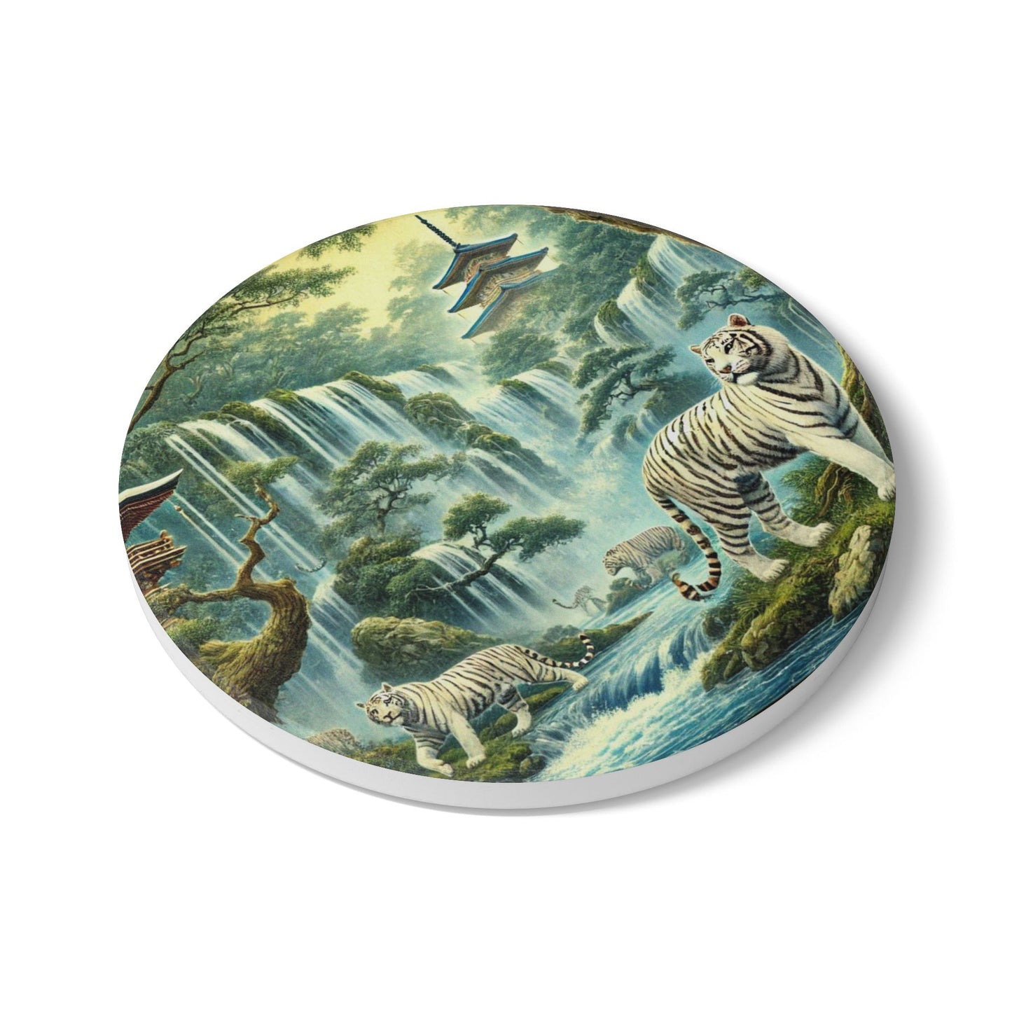 Serene Tiger Ceramic Coaster Set, Animal Decor, Nature Lover Gift, Home Bar Accessories, Unique Drinkware