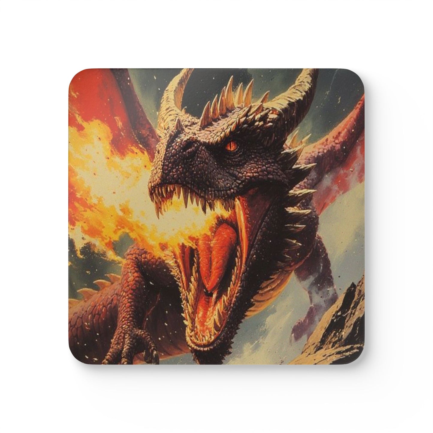 Dragon Fire Cork Coaster Set — Fantasy Drink Coasters
