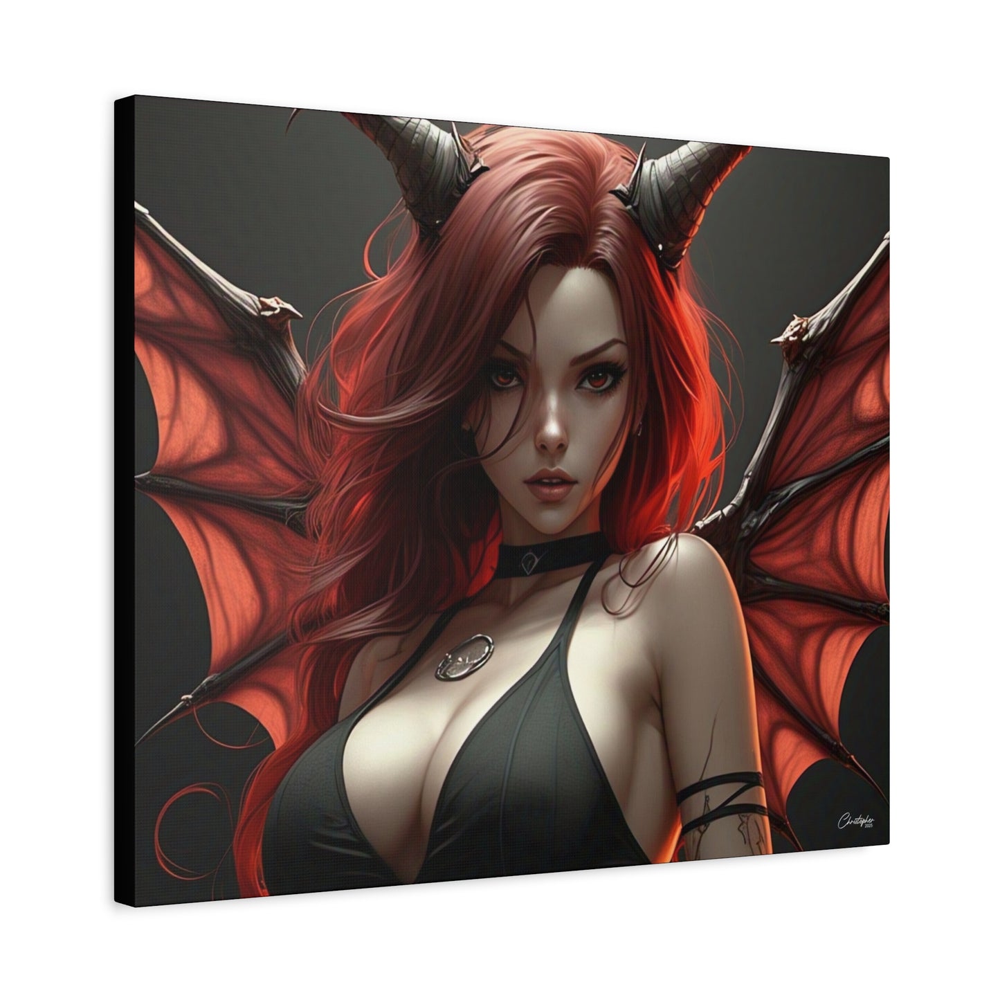 Gothic Fantasy Canvas Art, Demon Girl Wall Decor, Unique Home Decor, Gift for Her, Halloween or Birthday Gift