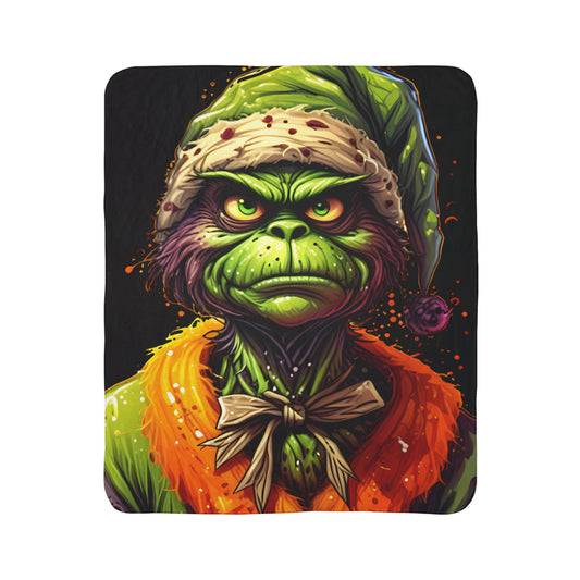 Grinch-Inspired Fleece Sherpa Blanket – Creepy Holiday Cozy Throw