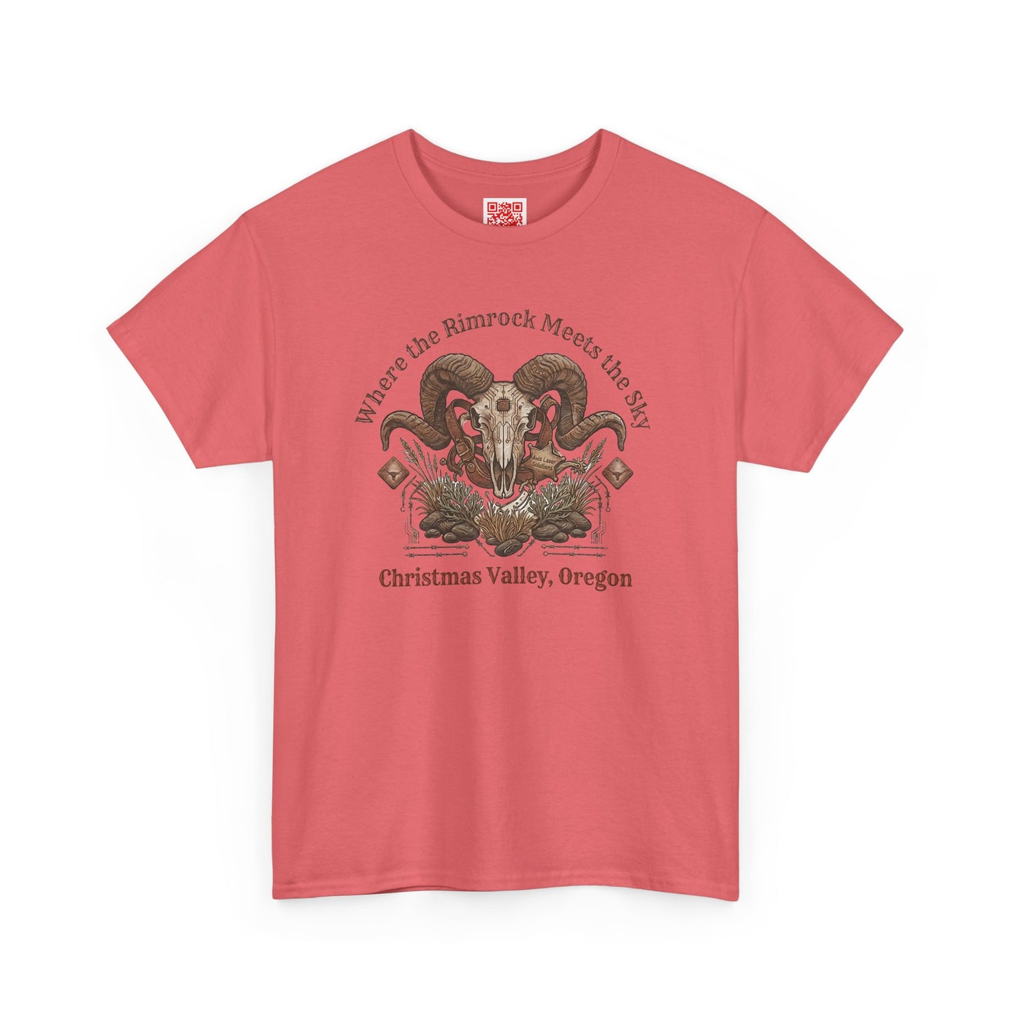 Ram Skull Graphic Tee Double Sided no background on the Back — Christmas Valley, Oregon Vintage Western T-Shirt