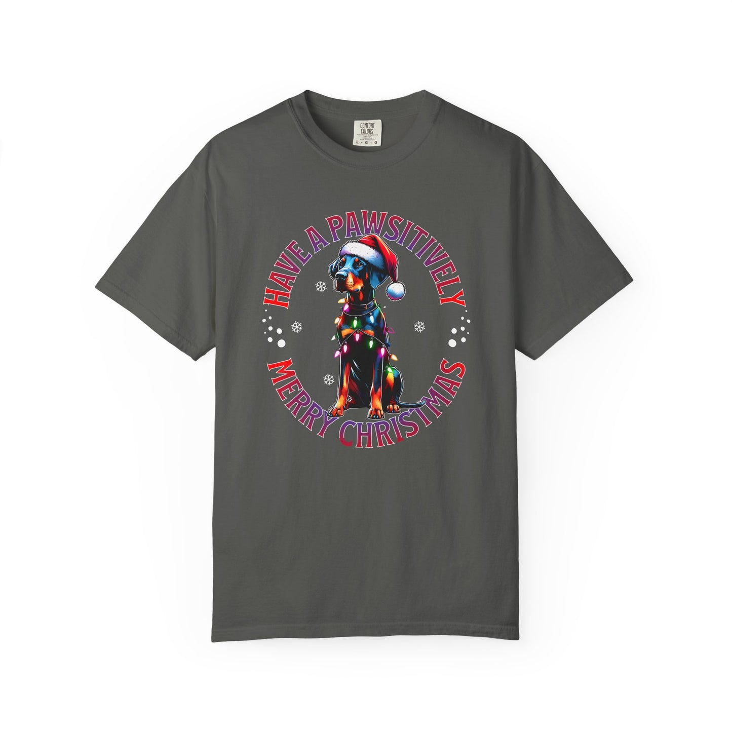 Christmas Dog T-Shirt  Doberman— "Have a Pawsitively Merry Christmas" Holiday Tee