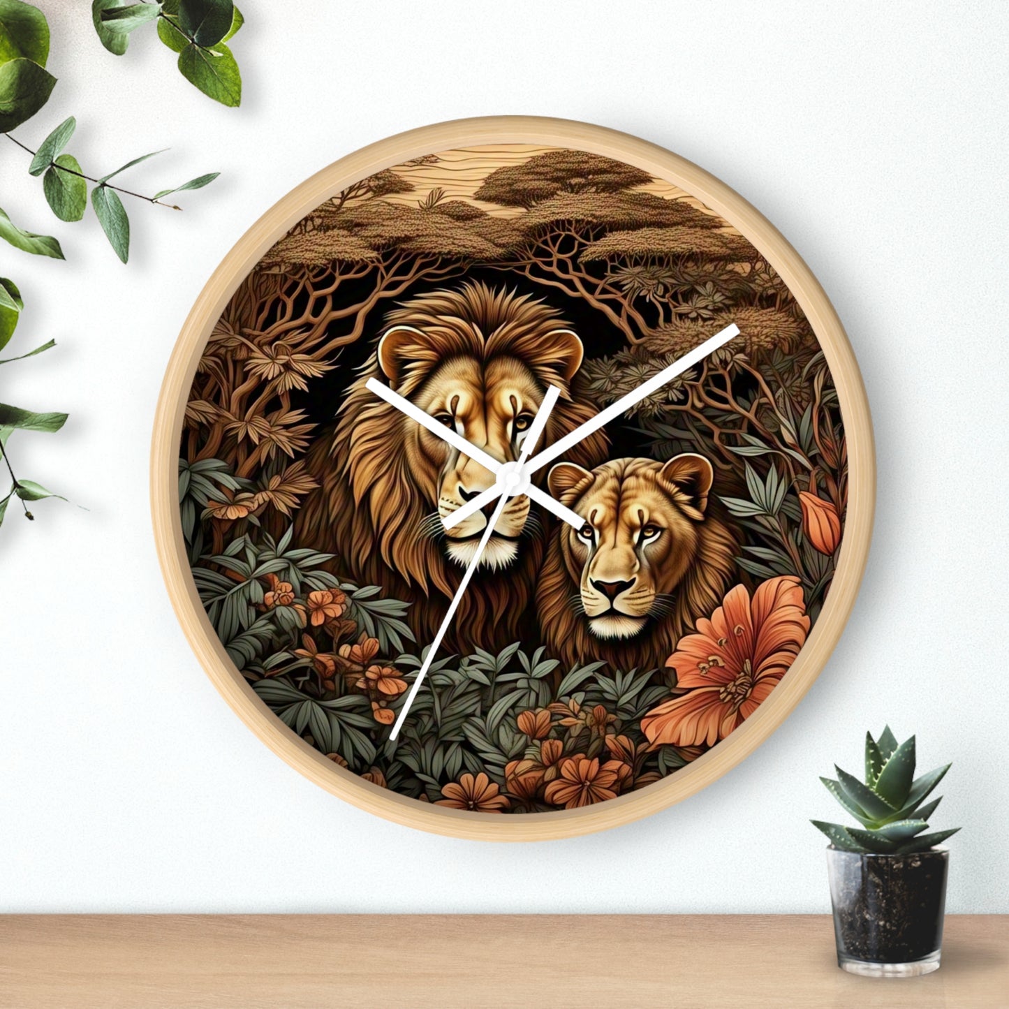 Lion Couple Wall Clock - Roaring Wildlife Decor for Animal Lovers, Modern Home, Unique Gift, Nature Vibes