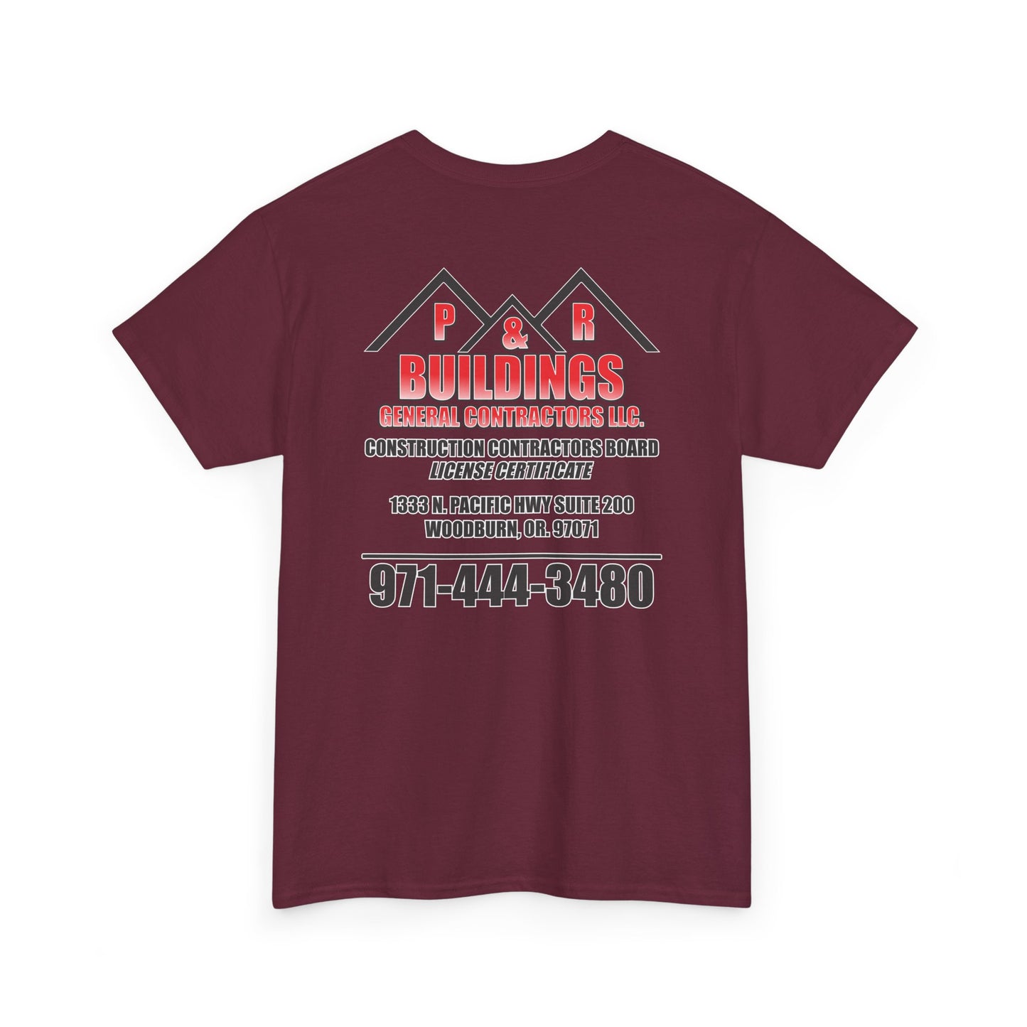 P&R BUILDINGS Logo Tee — Built Kings Contractor T‑Shirt (Phone & License Info on Back)