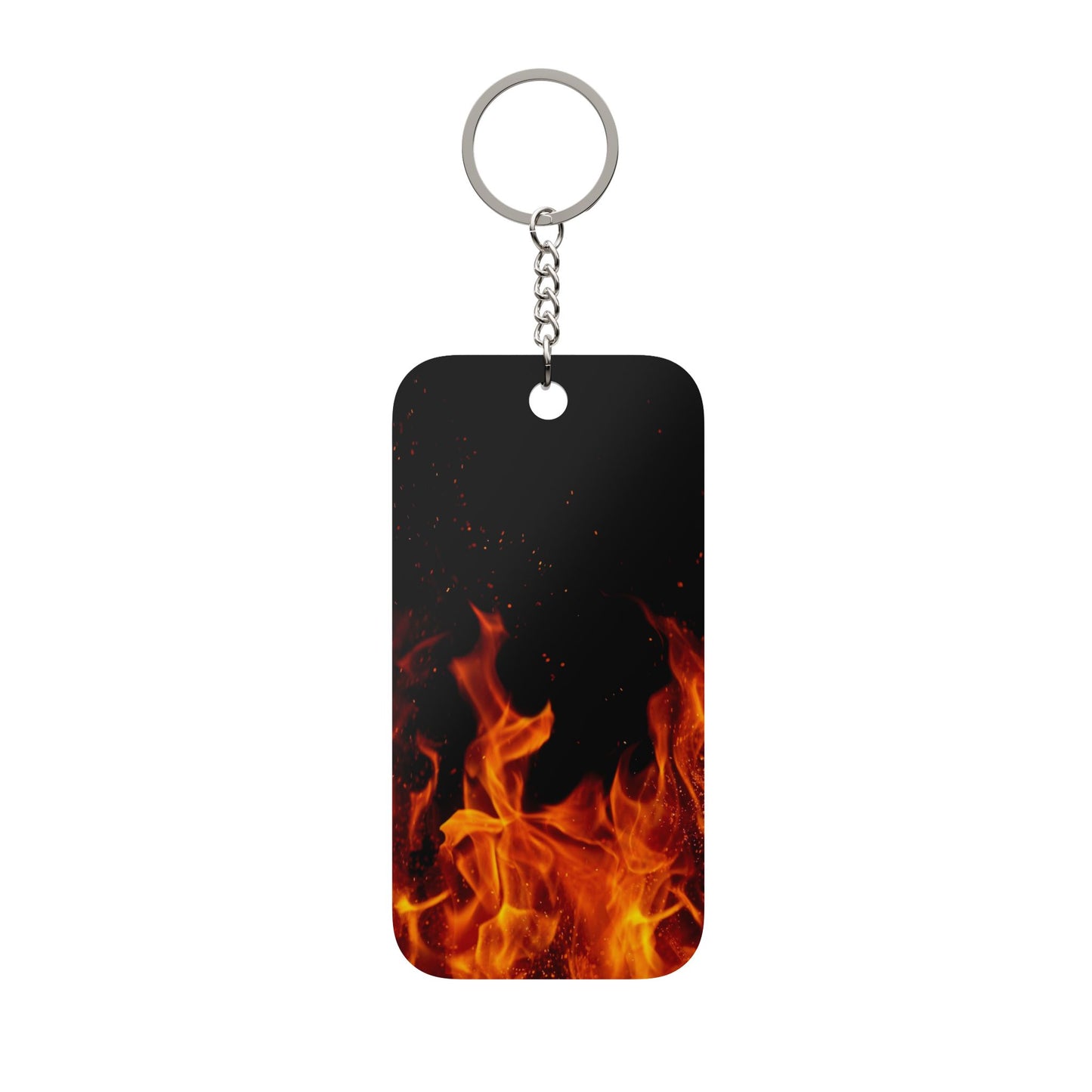 Flaming Fire Rectangular Keychain Charm — Double-Sided Flame Design