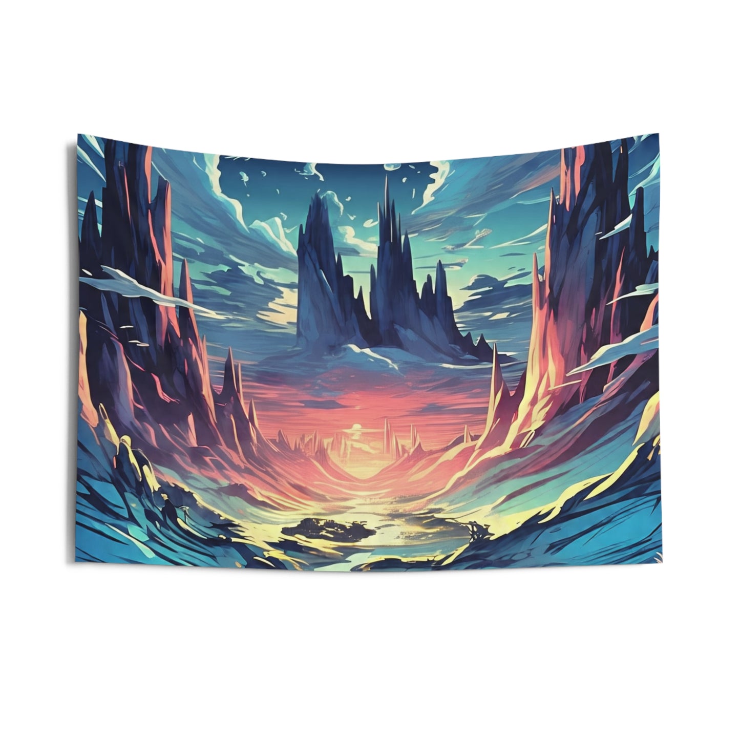 Fantasy Landscape Tapestry — Vibrant Sunset Alien World Wall Art