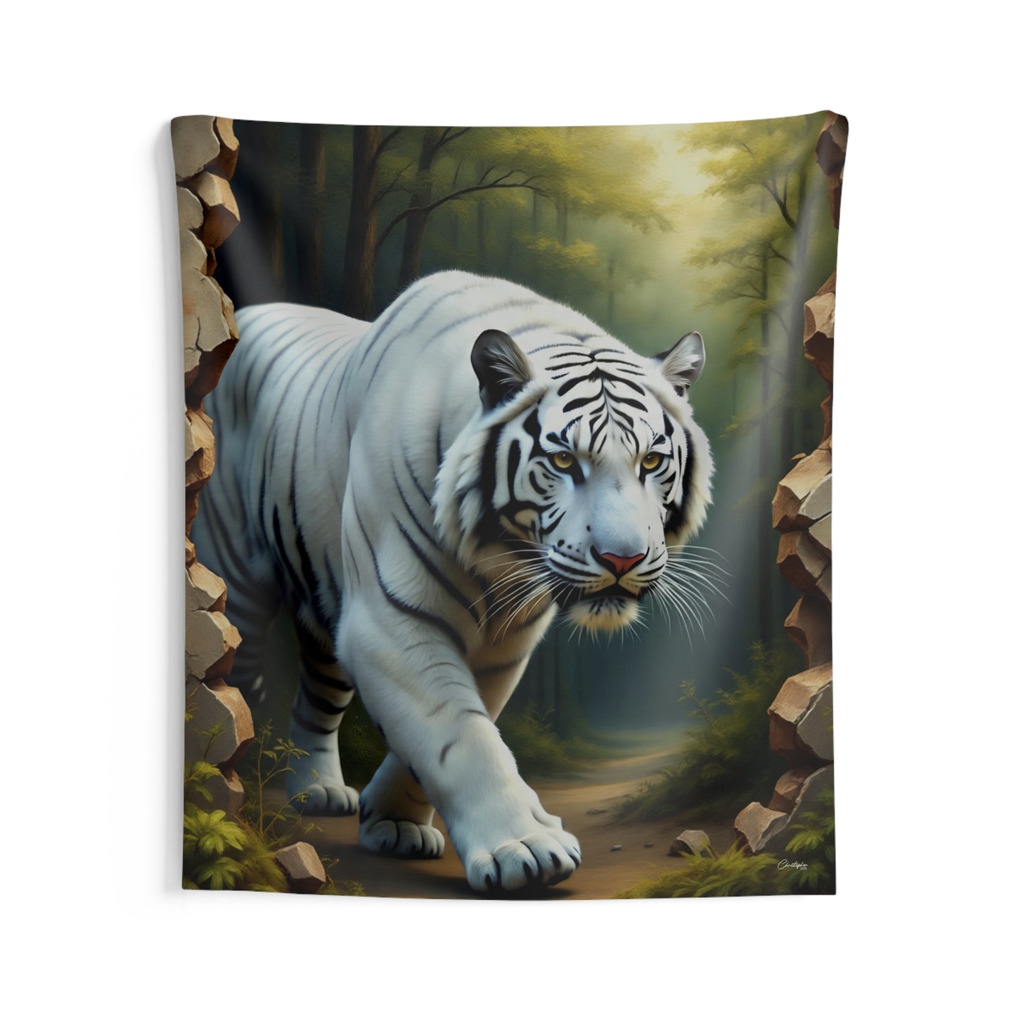 Majestic White Tiger Tapestry - Boho Wall Art, Nature Decor, Home Aesthetic, Gift for Animal Lovers, Living Room Wall Hanging, Jungle Theme