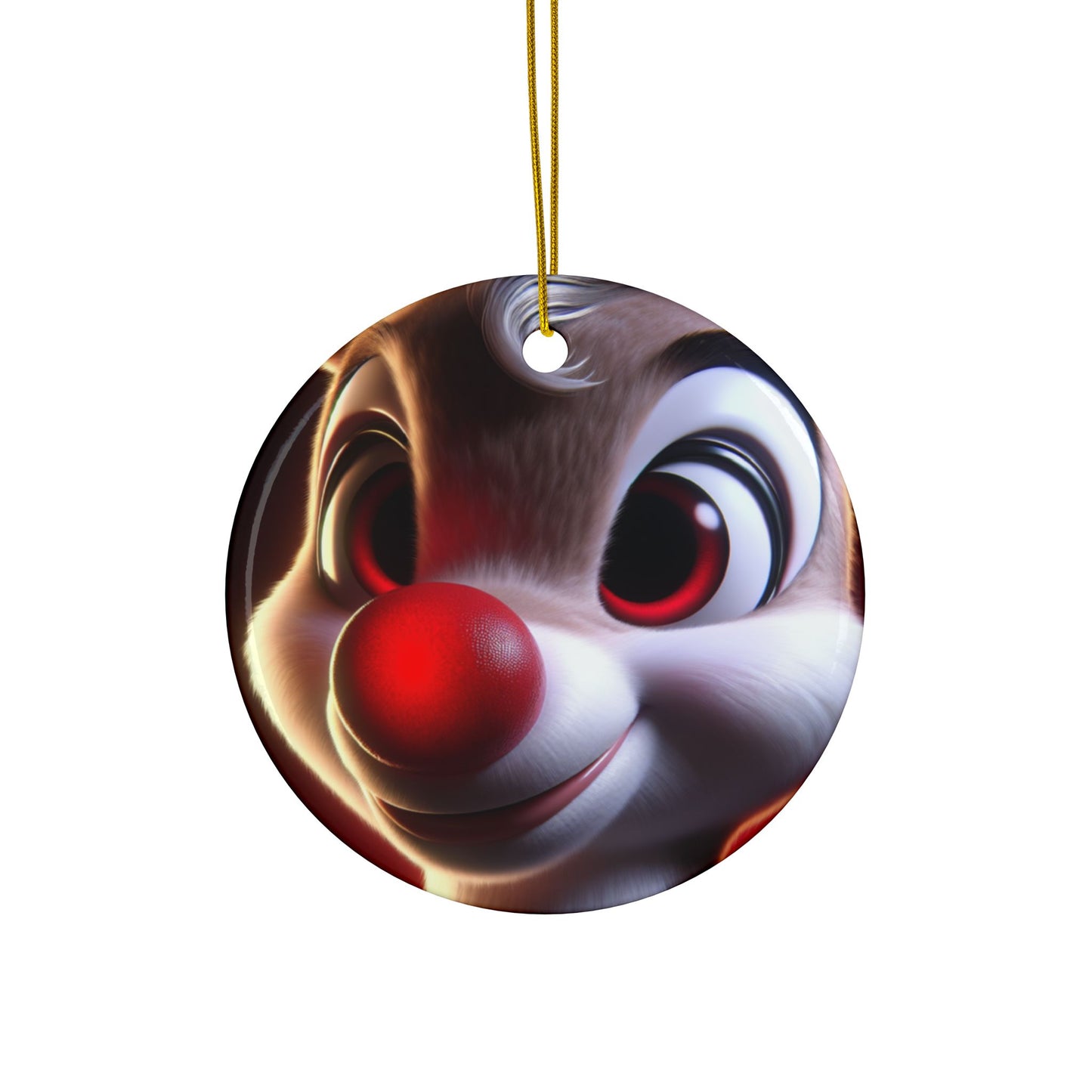 Rudolph Reindeer Ceramic Ornament — Round Double-Sided Holiday Decor