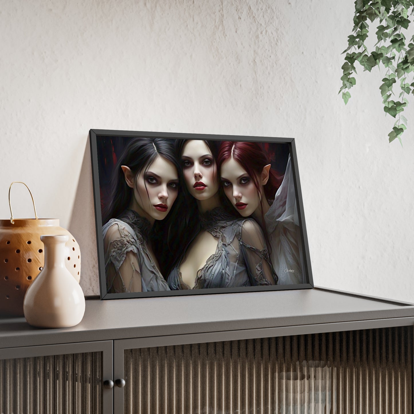 Eerie Fantasy Art Posters with Wooden Frame, Gothic Home Decor, Unique Wall Art, Gift for Art Lovers, Halloween Decoration, Witchy Style