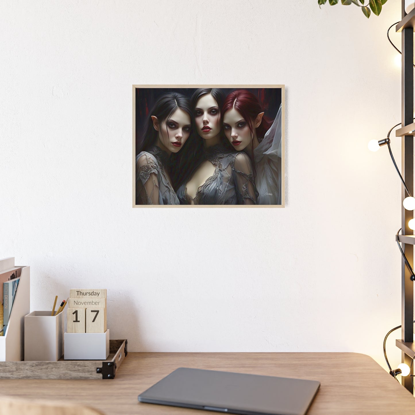 Eerie Fantasy Art Posters with Wooden Frame, Gothic Home Decor, Unique Wall Art, Gift for Art Lovers, Halloween Decoration, Witchy Style