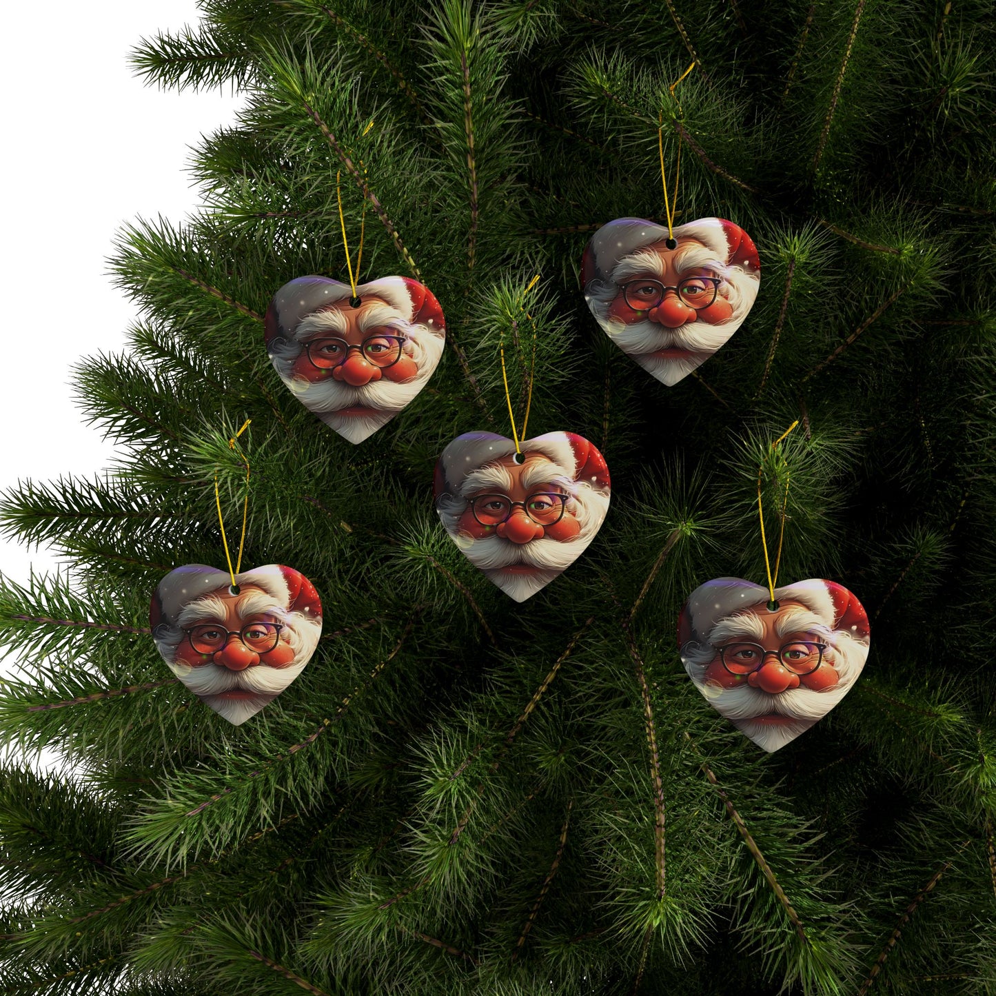 Santa Face Ceramic Ornament — Round Double-Sided Christmas Tree Decor (Personalizable, Pack Options)