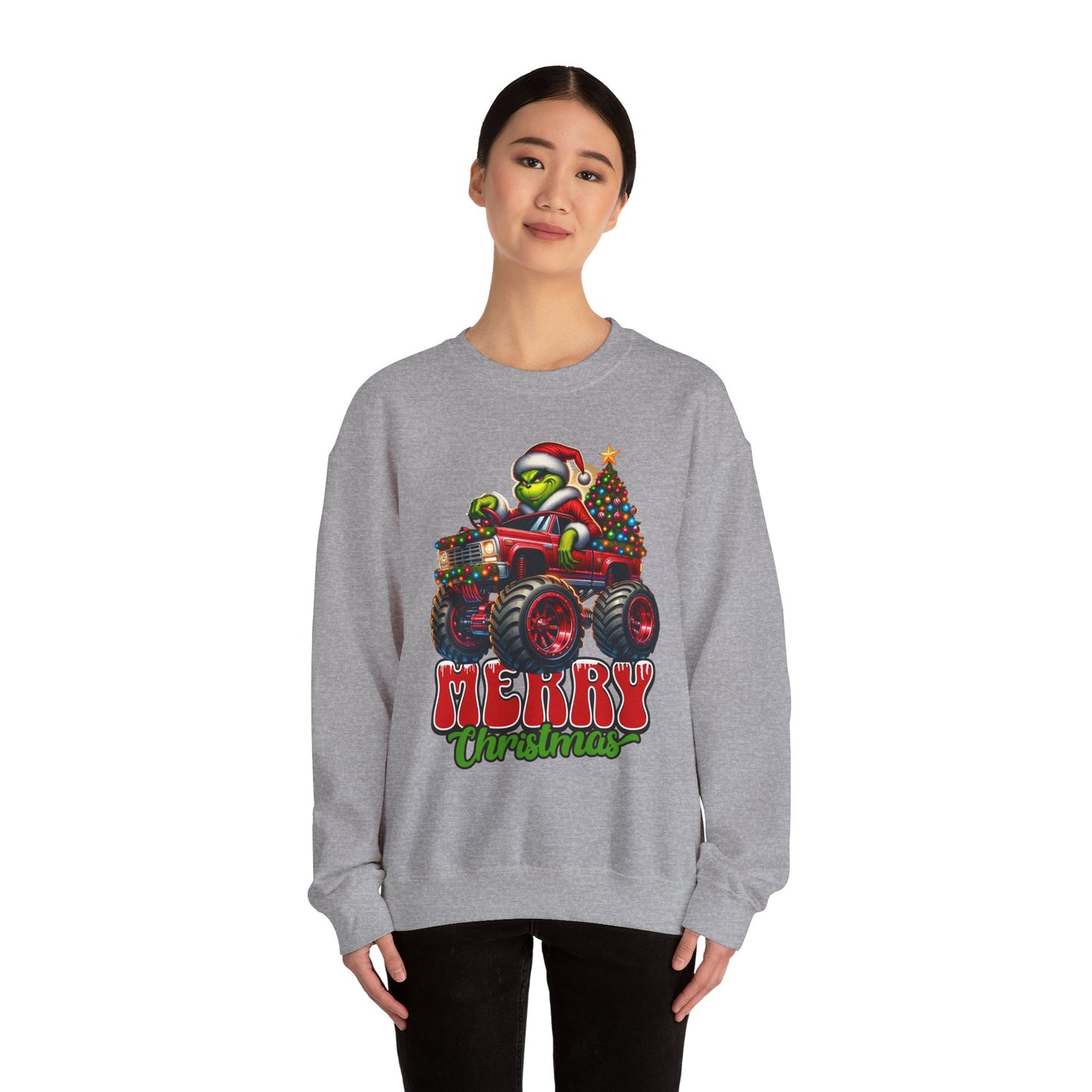 Christmas Monster Truck Sweatshirt — 'Merry Christmas' Grinch Driver Design