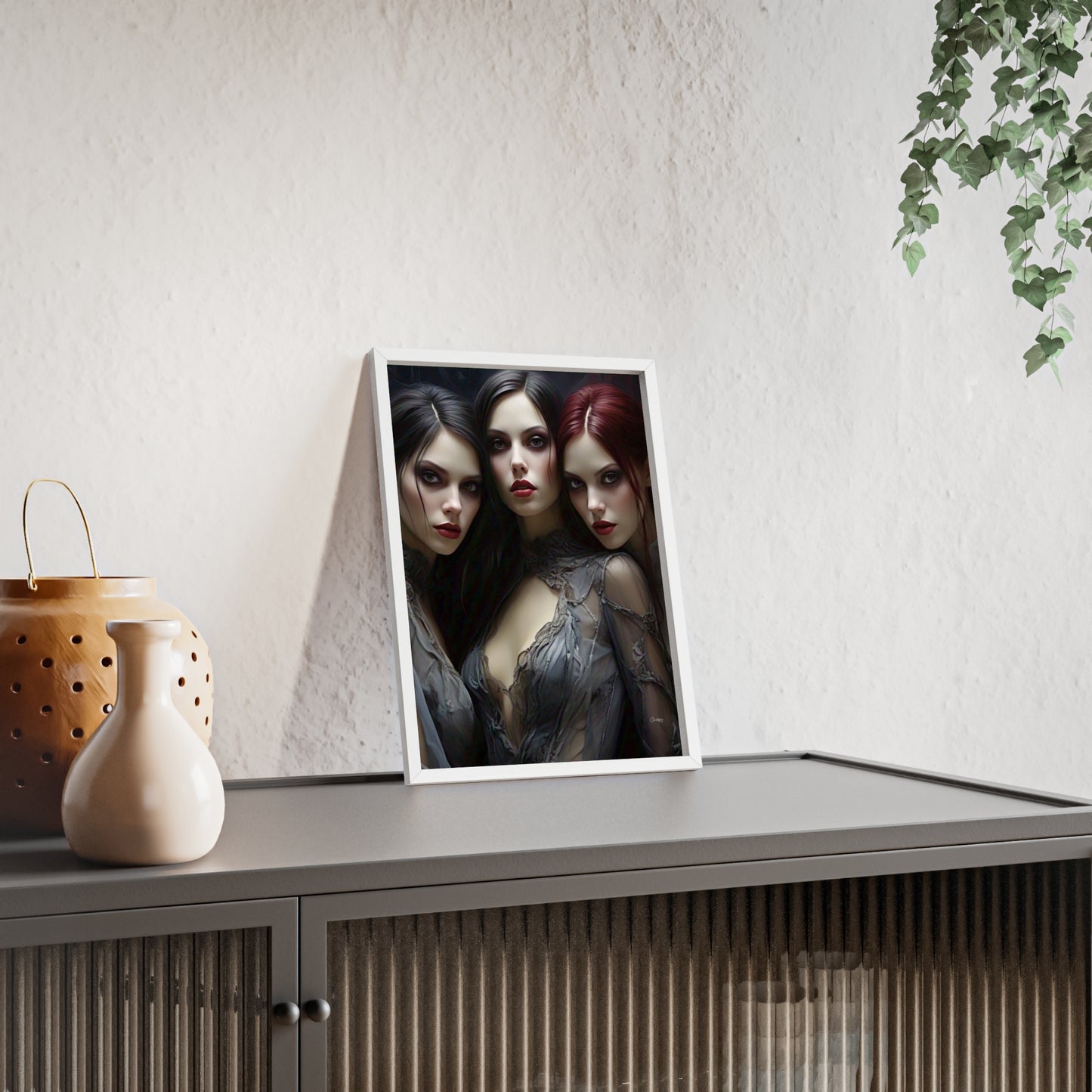 Eerie Fantasy Art Posters with Wooden Frame, Gothic Home Decor, Unique Wall Art, Gift for Art Lovers, Halloween Decoration, Witchy Style