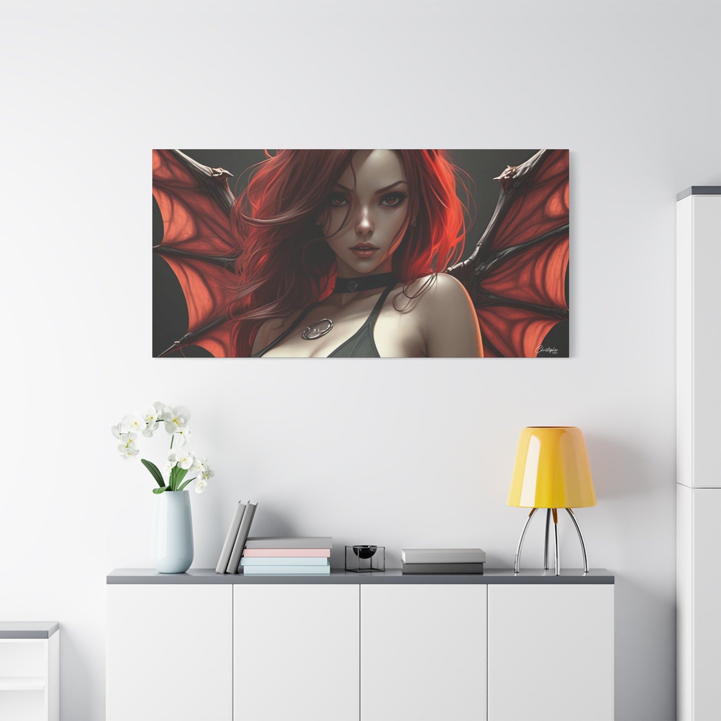 Gothic Fantasy Canvas Art, Demon Girl Wall Decor, Unique Home Decor, Gift for Her, Halloween or Birthday Gift