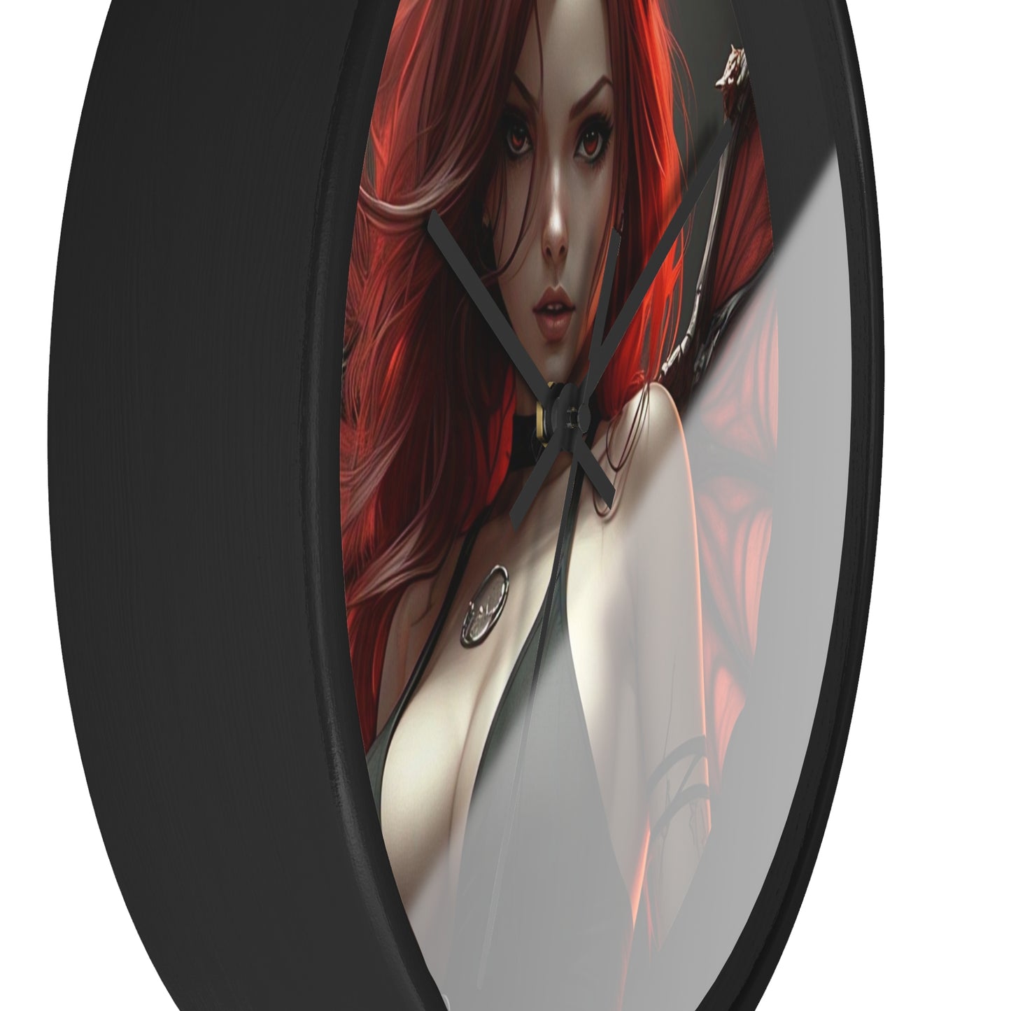 Gothic Fantasy Wall Clock, Unique Home Decor, Dark Aesthetic Clock, Red Haired Art, Gift for Collectors, Halloween Decoration