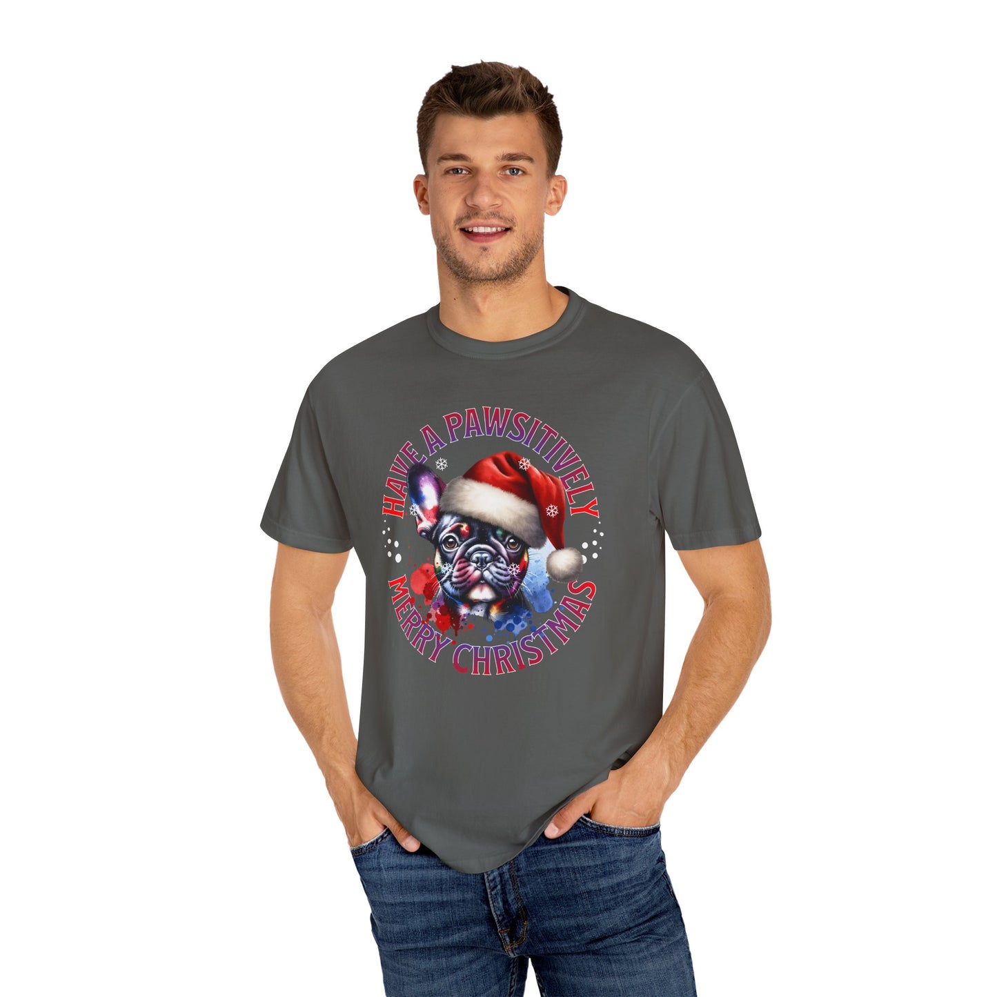 Christmas Dog T-Shirt — “Have a Pawsitively Merry Christmas” Cute French Bulldog Holiday Tee