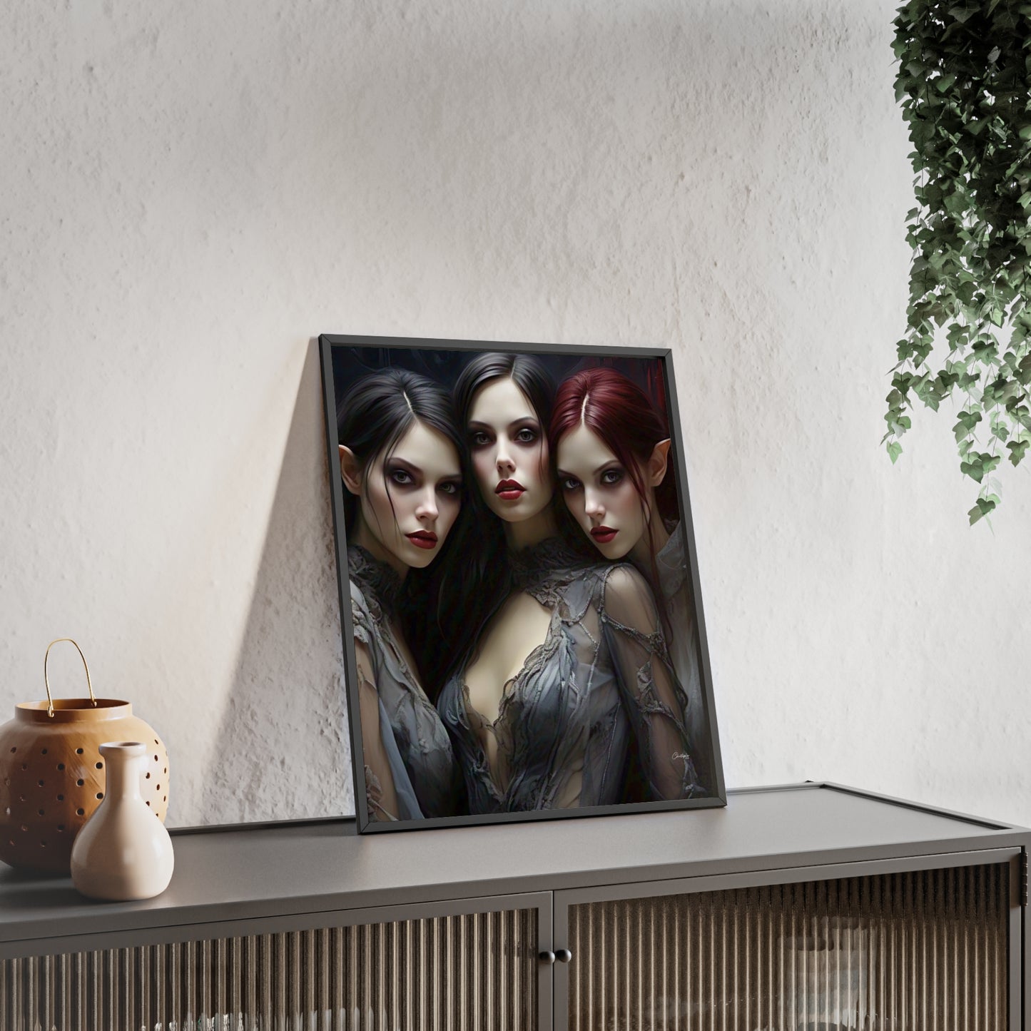 Eerie Fantasy Art Posters with Wooden Frame, Gothic Home Decor, Unique Wall Art, Gift for Art Lovers, Halloween Decoration, Witchy Style