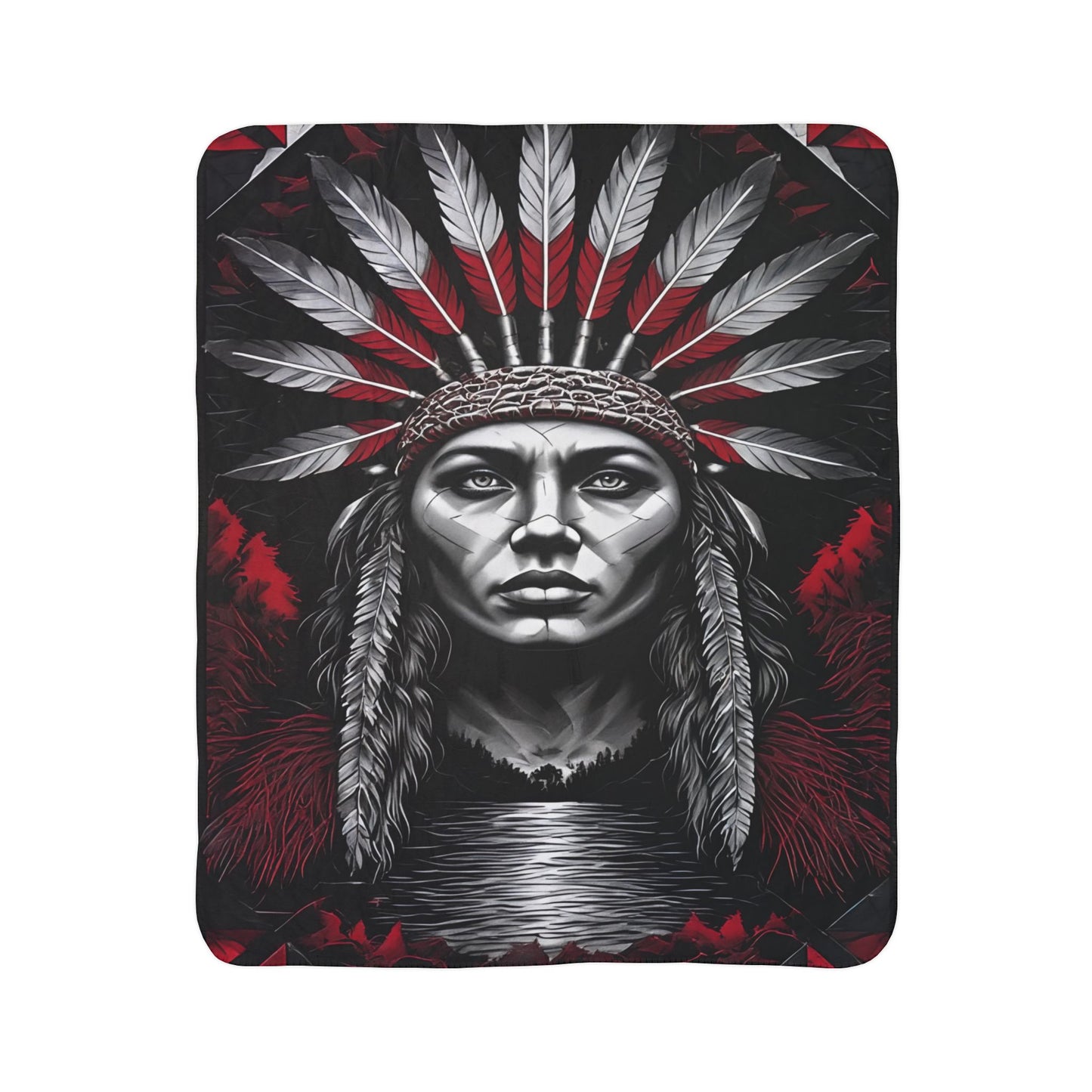 Native Chief Headdress Sherpa Blanket – Bold Tribal Fleece Throw