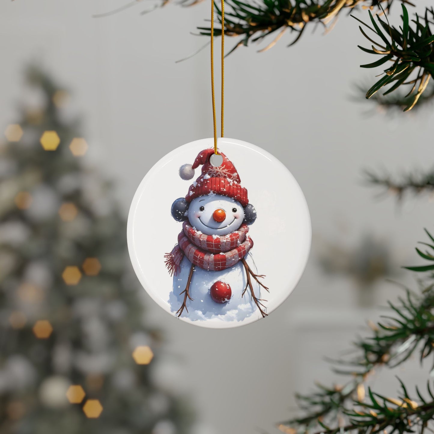 Snowman Ceramic Ornament — Double-Sided Christmas Tree Decoration