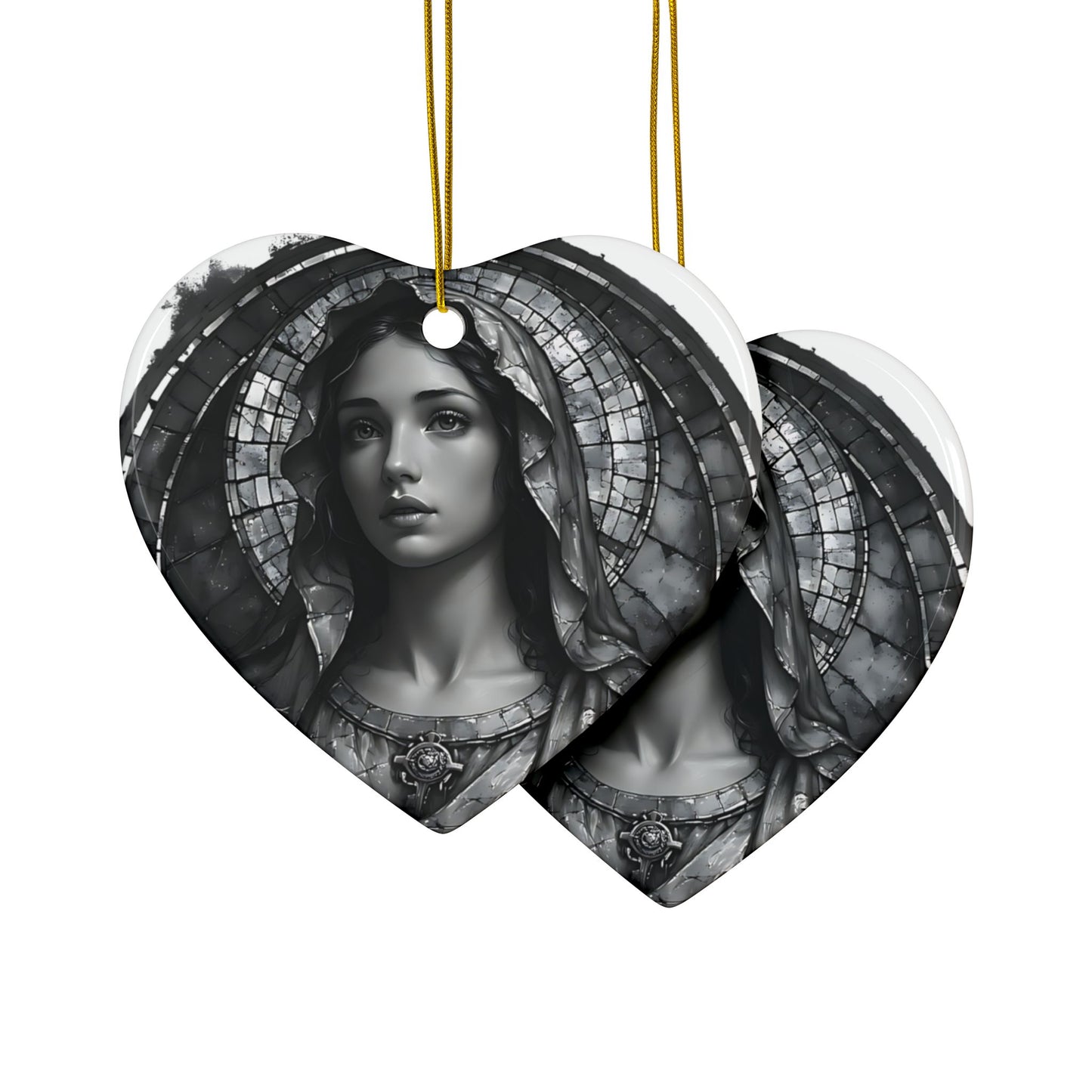 Virgin Mary Ceramic Ornament — Two-Sided Religious Christmas Keepsake