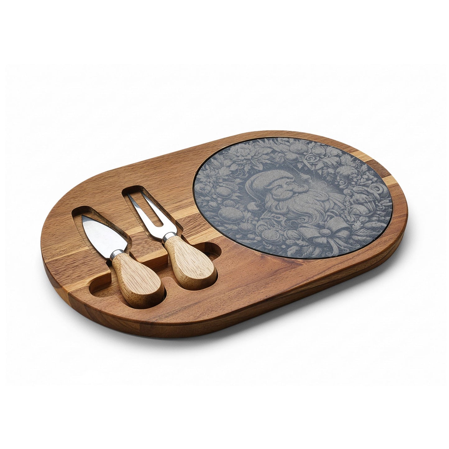 Engraved Santa Charcuterie Board with Cheese Knives