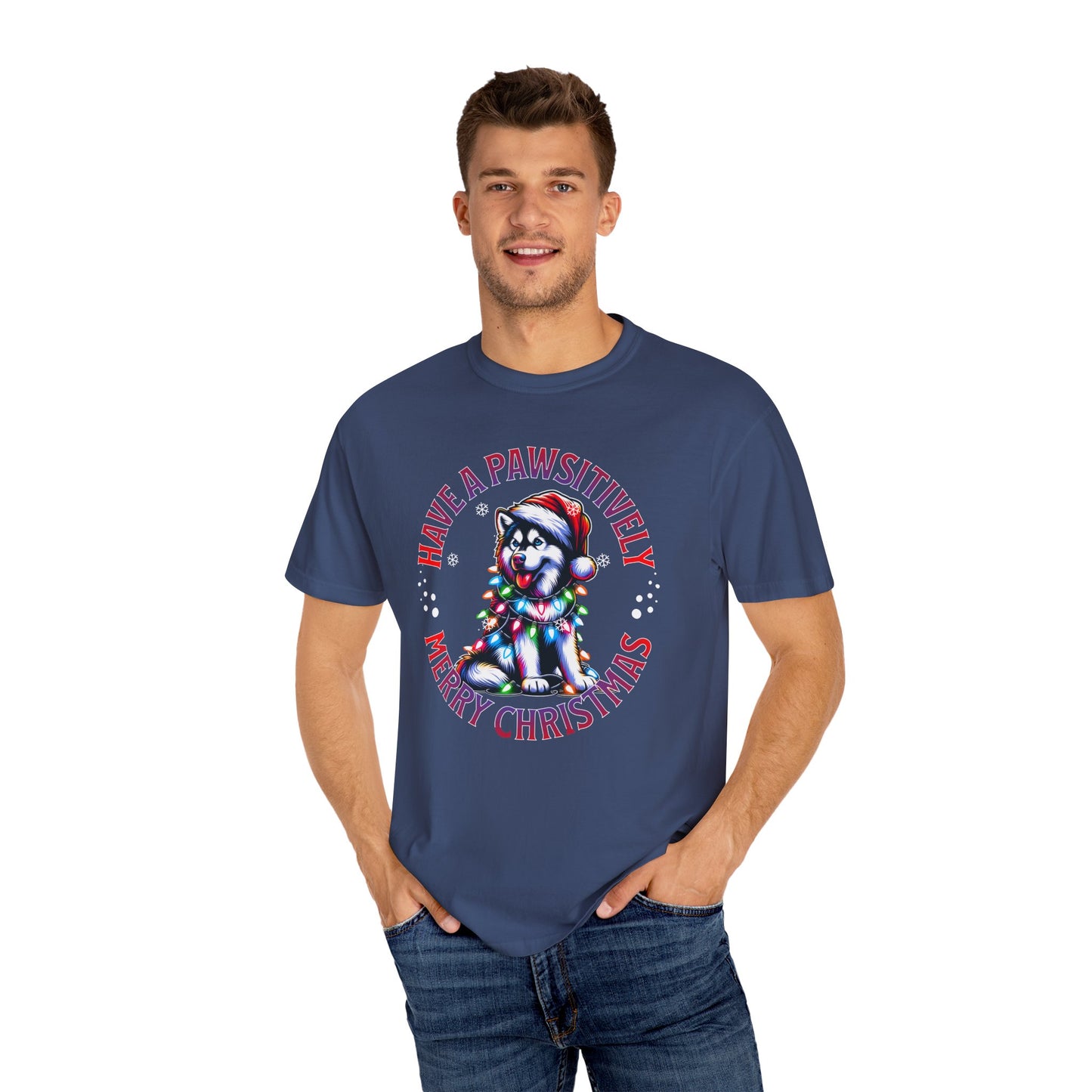 Christmas Husky T-Shirt — "Have a Paws-itively Merry Christmas" Holiday Tee