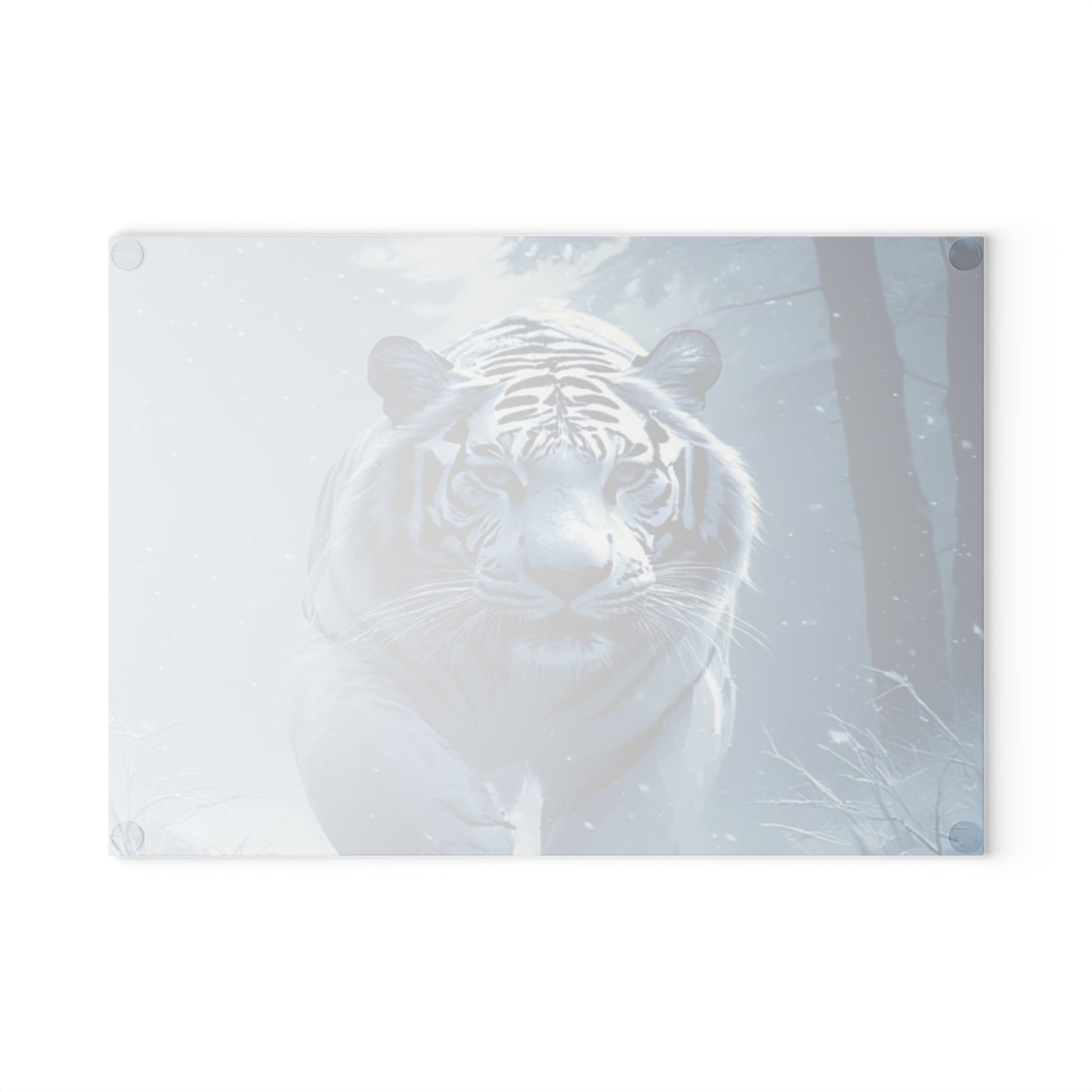 White Tiger Glass Cutting Board — Winter Wildlife Kitchen Decor