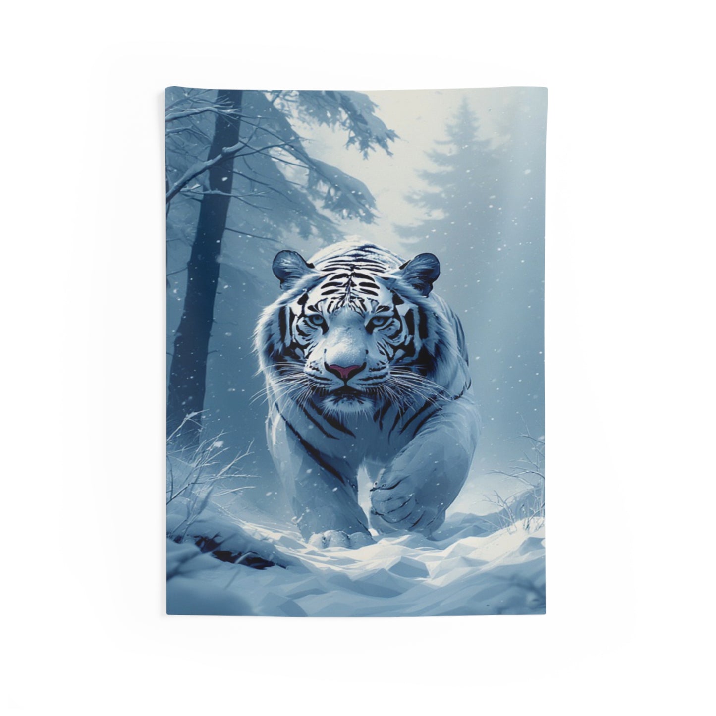 Snow Tiger Tapestry — Majestic Winter White Tiger Wall Art