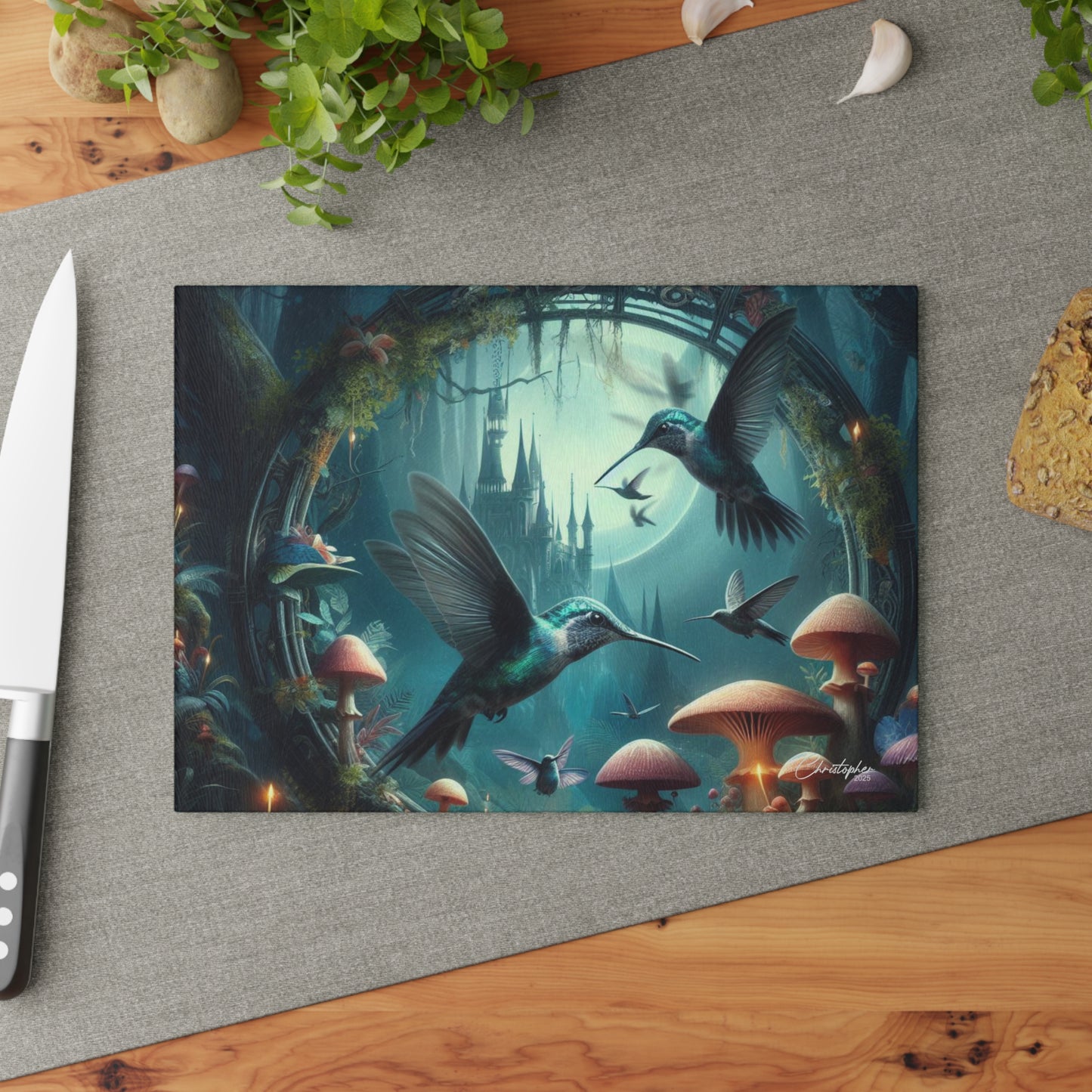 Enchanting Hummingbird Glass Cutting Board - Magical Kitchen Decor