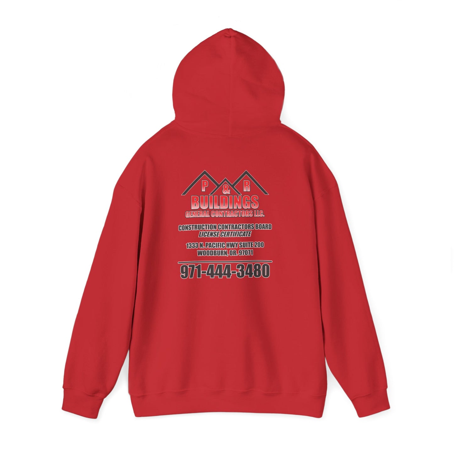 P&R Buildings Logo Hoodie — Custom Contractor License & Phone Number