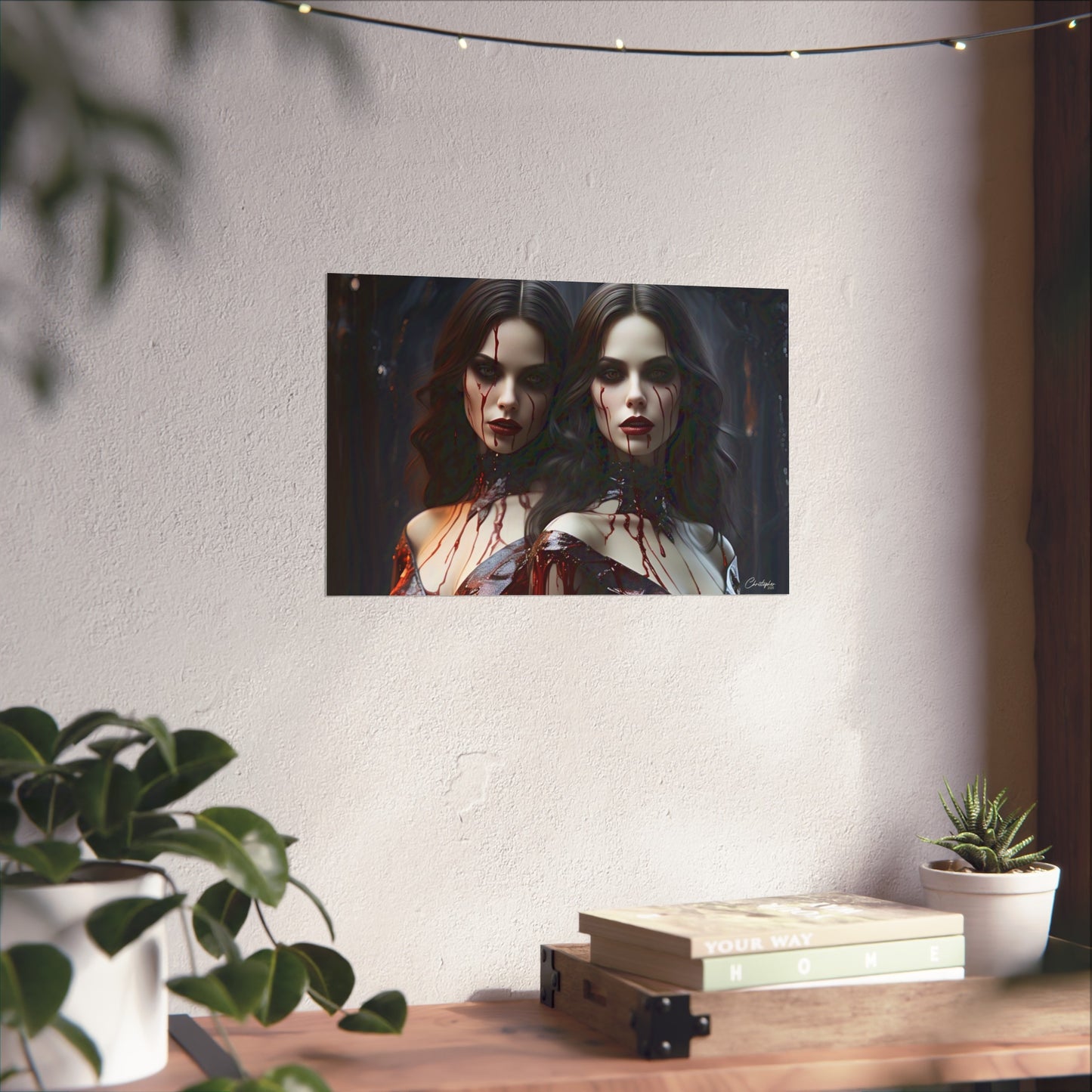 Vampire Sisters Fine Art Poster, Gothic Wall Art, Spooky Decor, Horror Home Decor, Blood Art Print, Dark Aesthetic Print