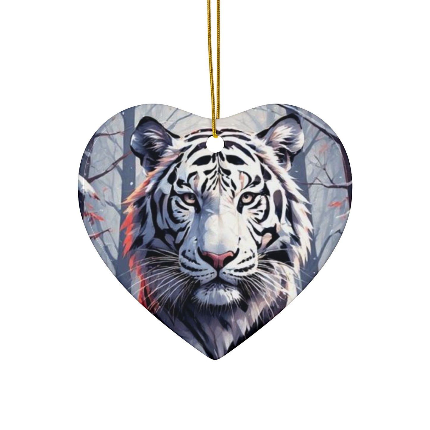 White Tiger Ceramic Ornament — Double-Sided Holiday Decoration