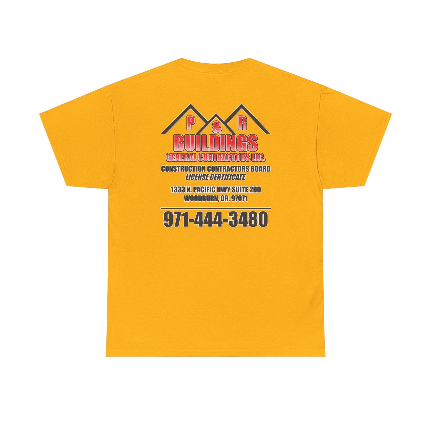 P&R BUILDINGS Logo Tee — Built Kings Contractor T‑Shirt (Phone & License Info on Back)