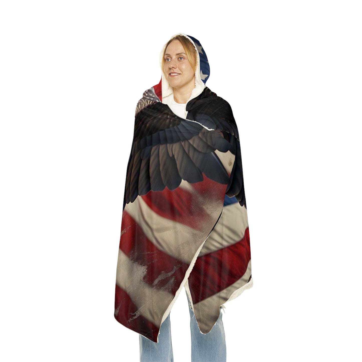 Patriotic Eagles Snuggle Blanket | Cozy Hooded Throw for Adults | USA Flag Design | Perfect for Camping, Outdoor Events, Holidays
