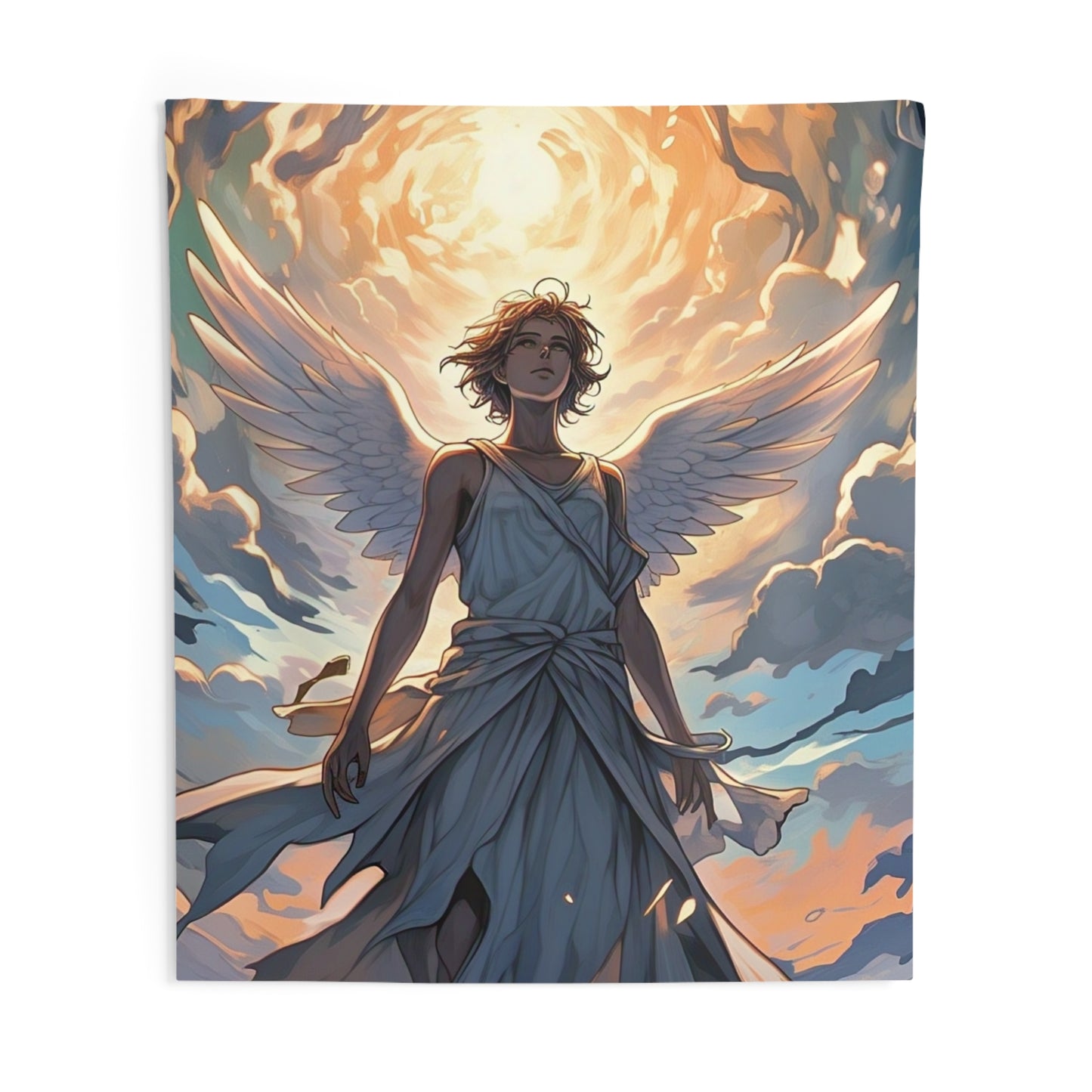 Angel Wall Tapestry — Radiant Guardian Sunset Decor