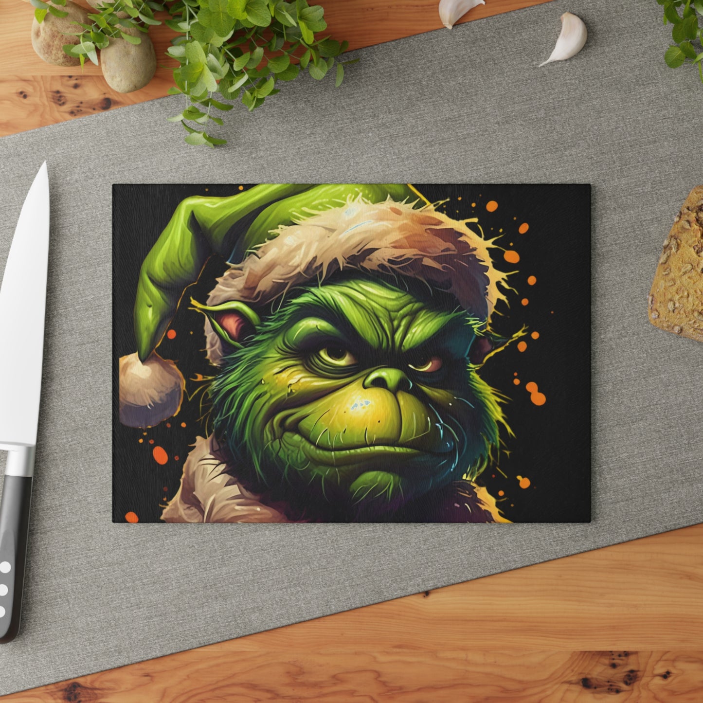 Glass Cutting Board — Grinch Face Christmas Kitchen Decor