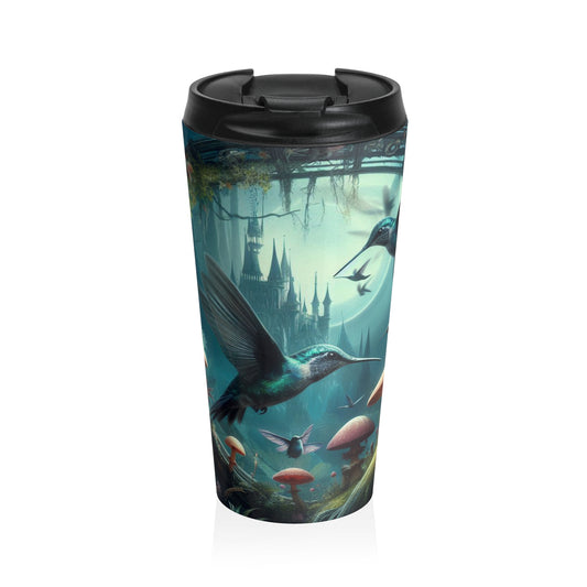 Fantasy Hummingbird Travel Mug, Enchanted Forest Design, Coffee Cup for Nature Lovers, Gift for Wildlife Enthusiasts, Adventure Travel Gear