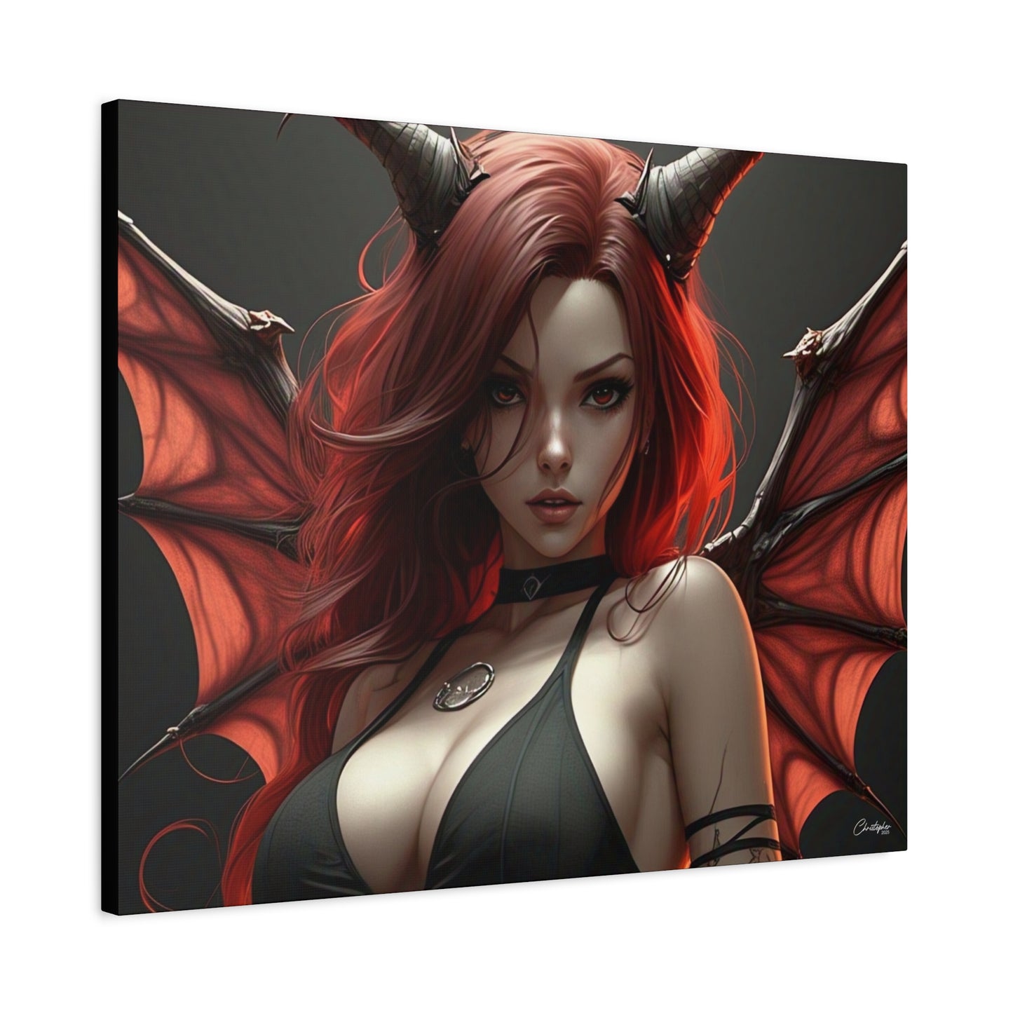 Gothic Fantasy Canvas Art, Demon Girl Wall Decor, Unique Home Decor, Gift for Her, Halloween or Birthday Gift