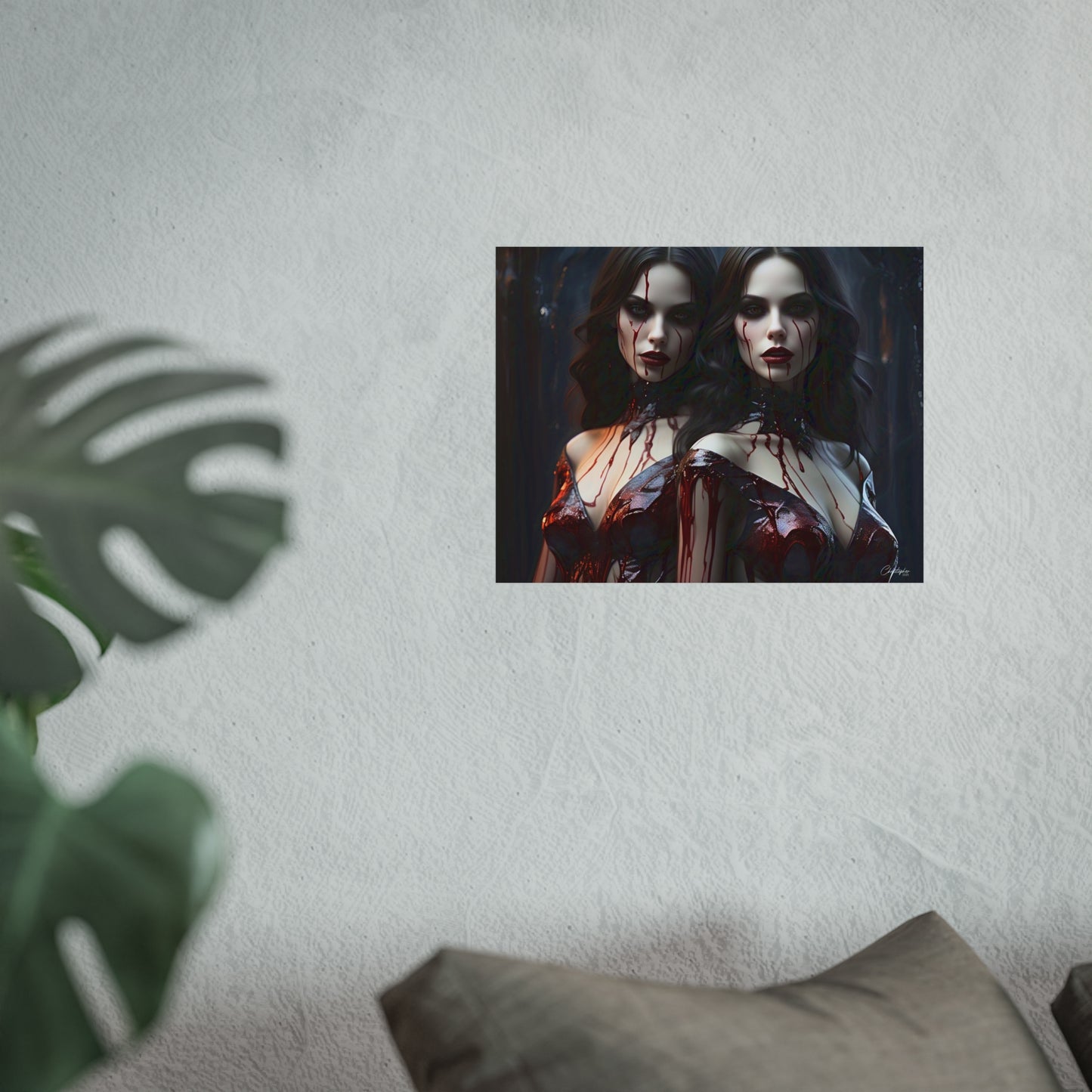 Vampire Sisters Fine Art Poster, Gothic Wall Art, Spooky Decor, Horror Home Decor, Blood Art Print, Dark Aesthetic Print