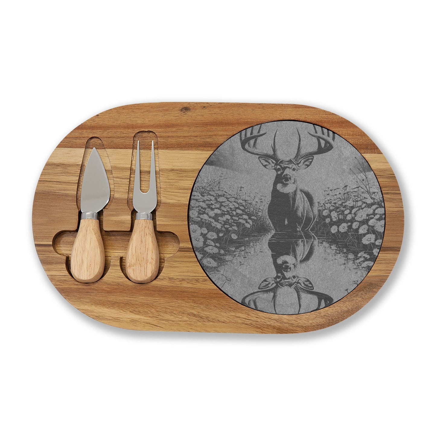 Engraved Deer Charcuterie Board with Cheese Tools