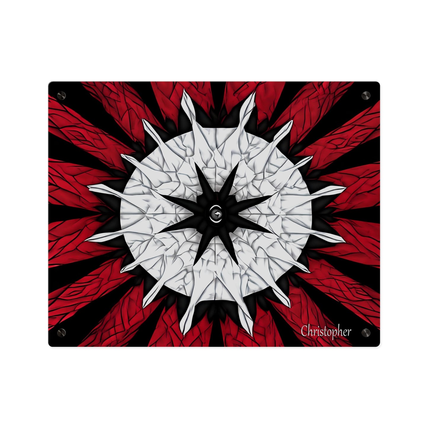 Red & Black Mandala Acrylic Wall Art Panel — Personalized Name Option