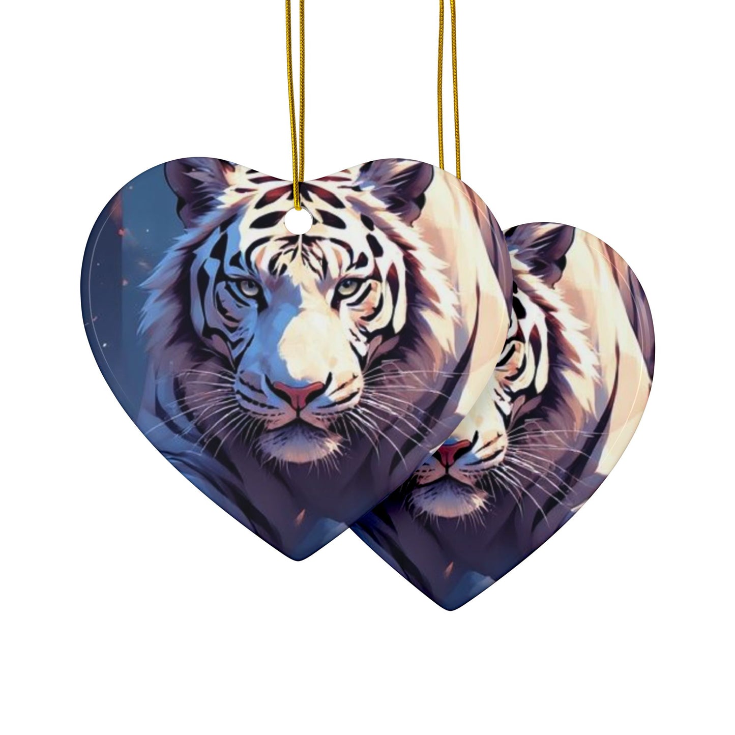 White Tiger Ceramic Ornament — Double-Sided Wildlife Holiday Decoration