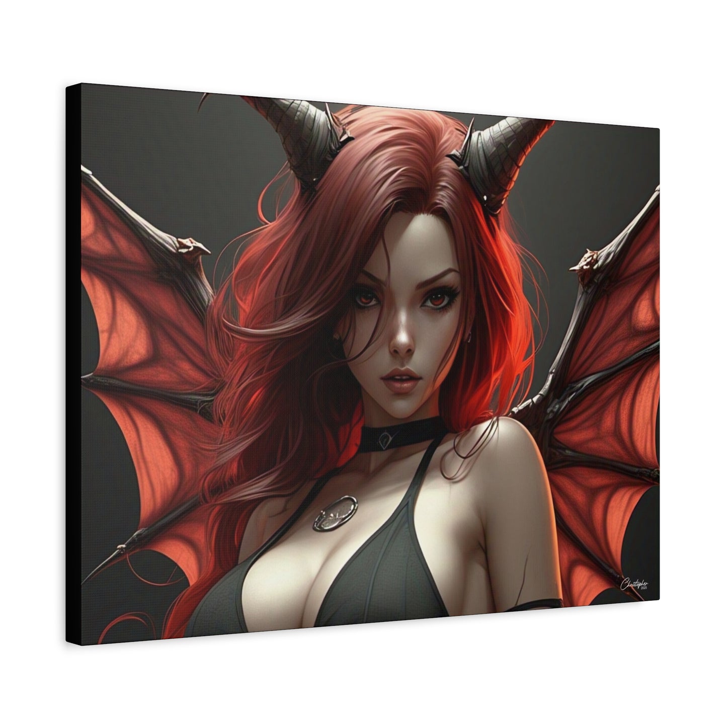 Gothic Fantasy Canvas Art, Demon Girl Wall Decor, Unique Home Decor, Gift for Her, Halloween or Birthday Gift